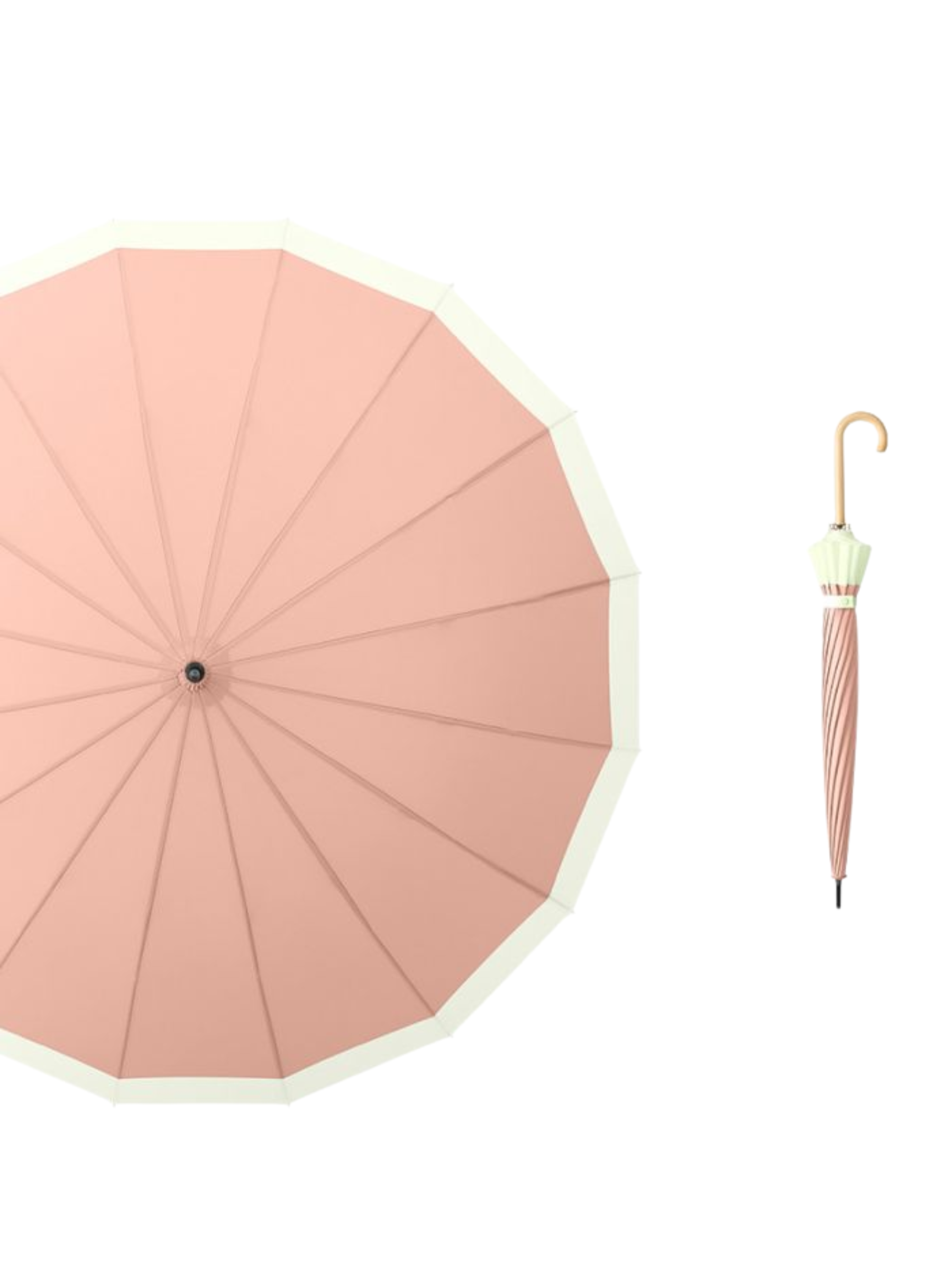 PCHA 3468 two-tone pastel umbrella with contrasting trim and curved handle, classic full-length design.