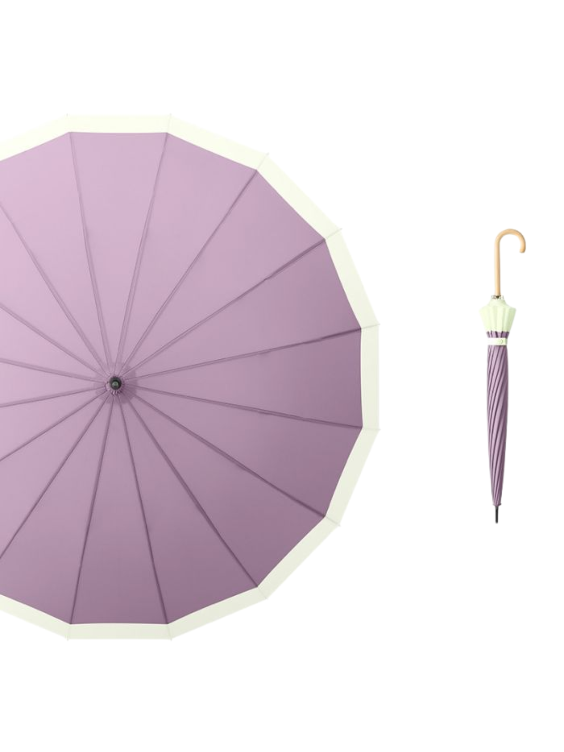 PCHA 3468 two-tone pastel umbrella with contrasting trim and curved handle, classic full-length design.
