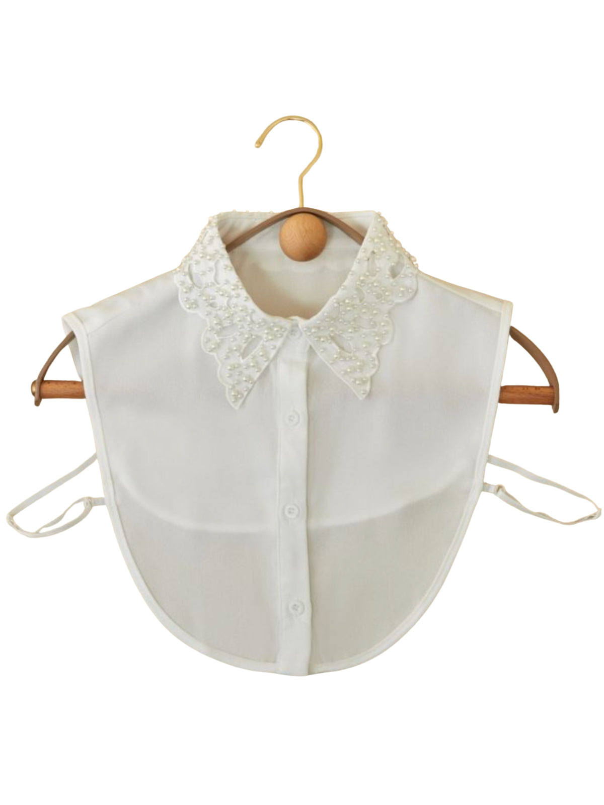 PCHA 7721 Vintage Inspired Pearly Faux Collar with scalloped pointed collar, pearly embellishment and button-front detail.
