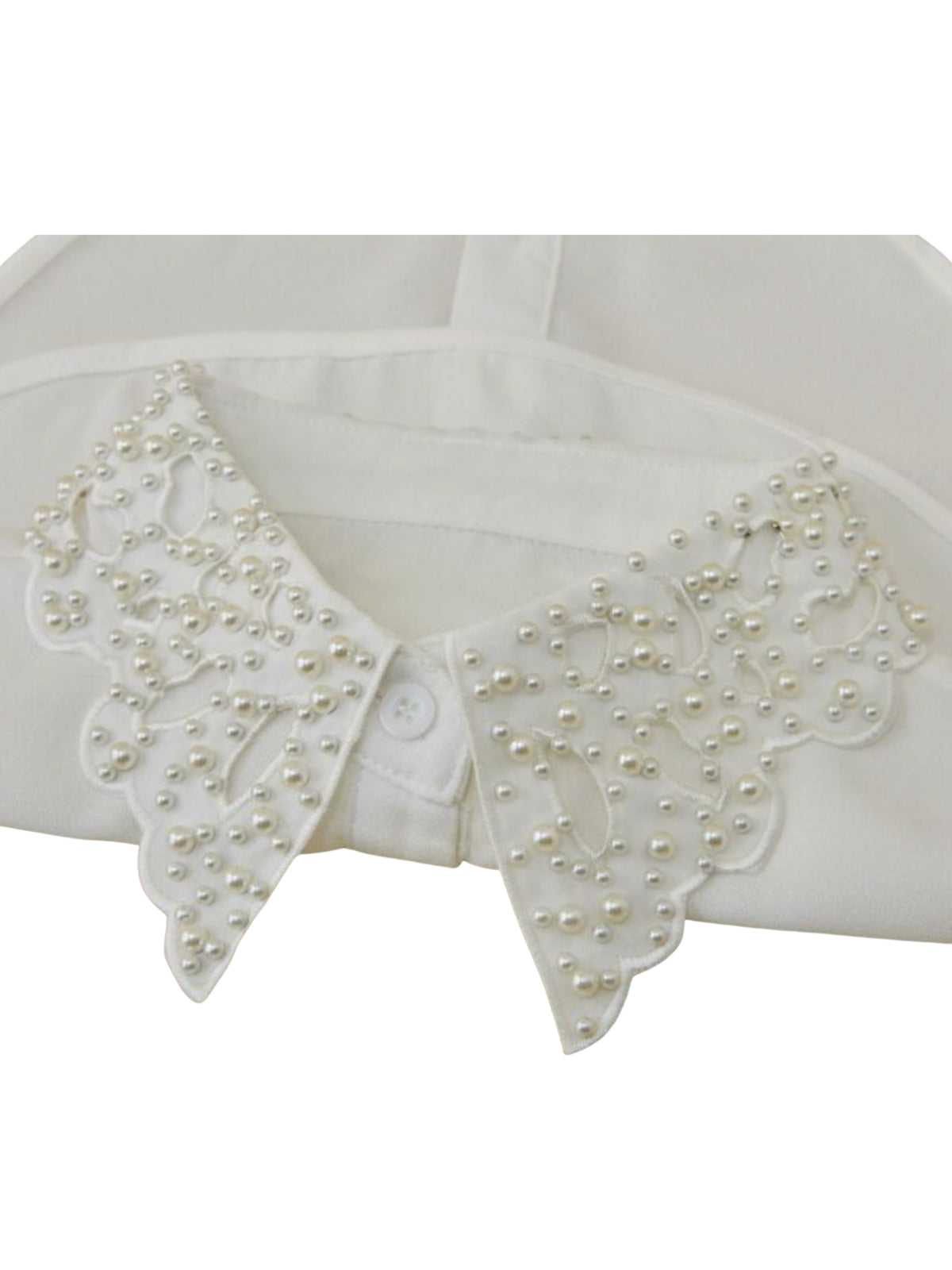 PCHA 7721 Vintage Inspired Pearly Faux Collar with scalloped pointed collar, pearly embellishment and button-front detail.