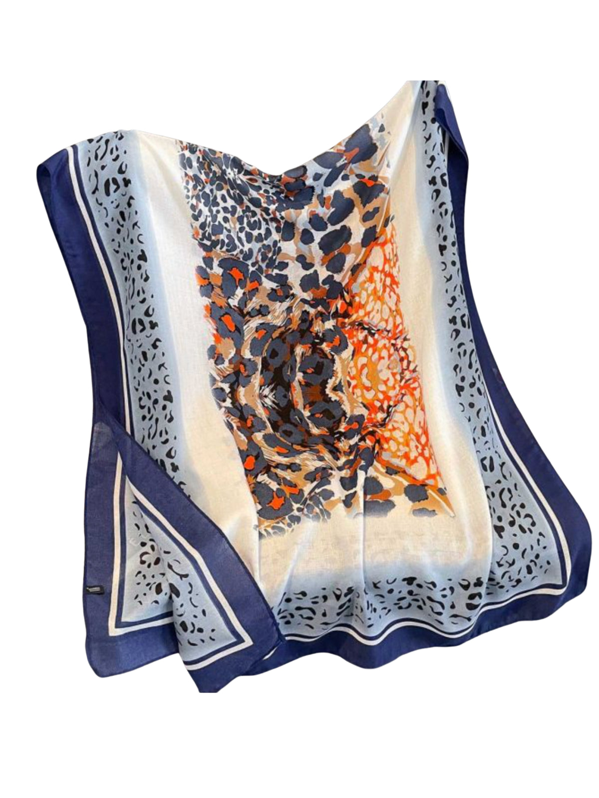 PCHA CC381 Leopard Print Cotton Scarf with bold animal print design and decorative border.