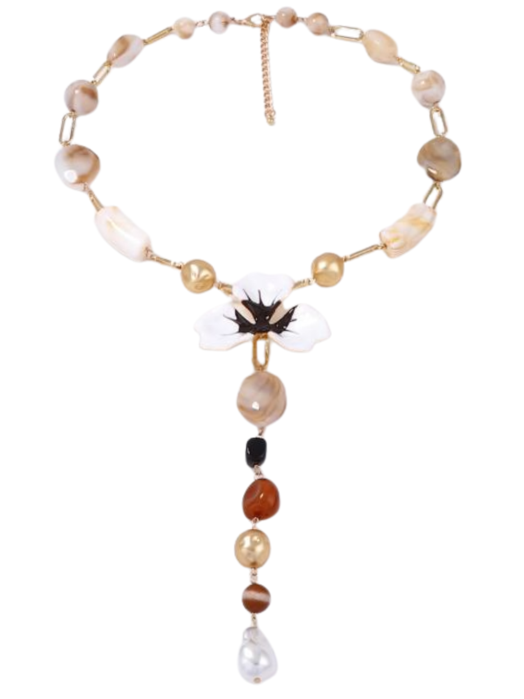 PCHA NEF625 Mixed Beaded Long Drop Necklace with decorative centre detail, mixed beads and adjustable fastening