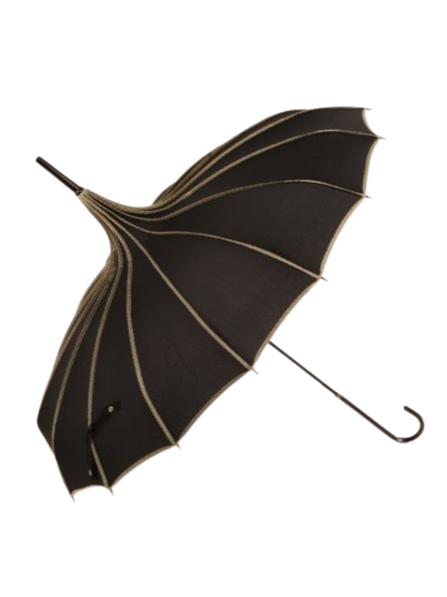 PCHA TW014 Black & Cream Trim Umbrella – stylish ladies’ black umbrella with cream trim, perfect for weddings, race days and elegant rainy-day outfits.