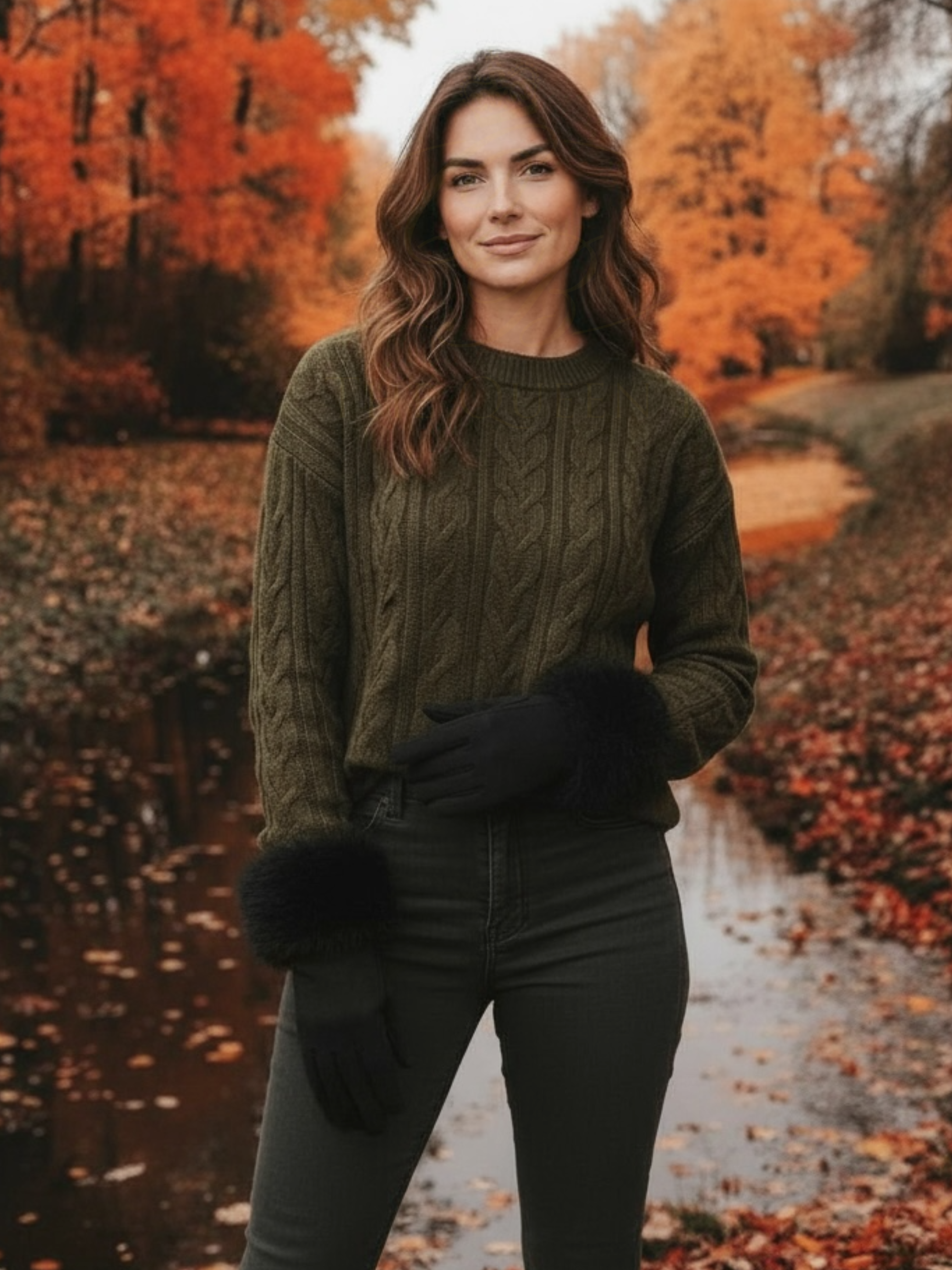 QBAW25 CW GW006 Black Faux Fur Gloves featuring a soft touch finish and plush faux fur cuffs for classic, sophisticated winter style.