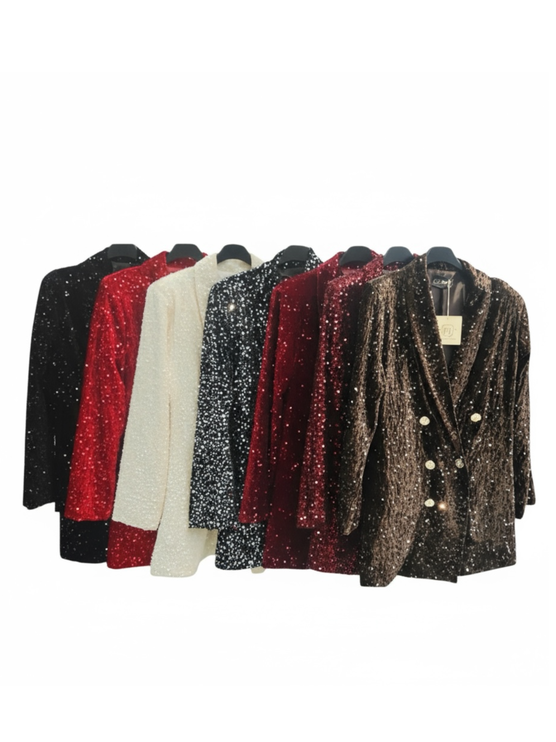 QBAW25 RR Cream Bliss Blazer – a glamorous wine-red sequin blazer with a tailored double-breasted fit, perfect for festive occasions, evening styling and chic winter outfits.