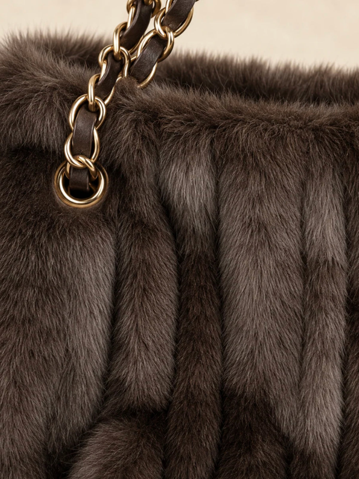 QBAW26 CW Gemma Faux Fur Shoulder Strap Bag with soft textured finish, structured shape and chain shoulder strap.