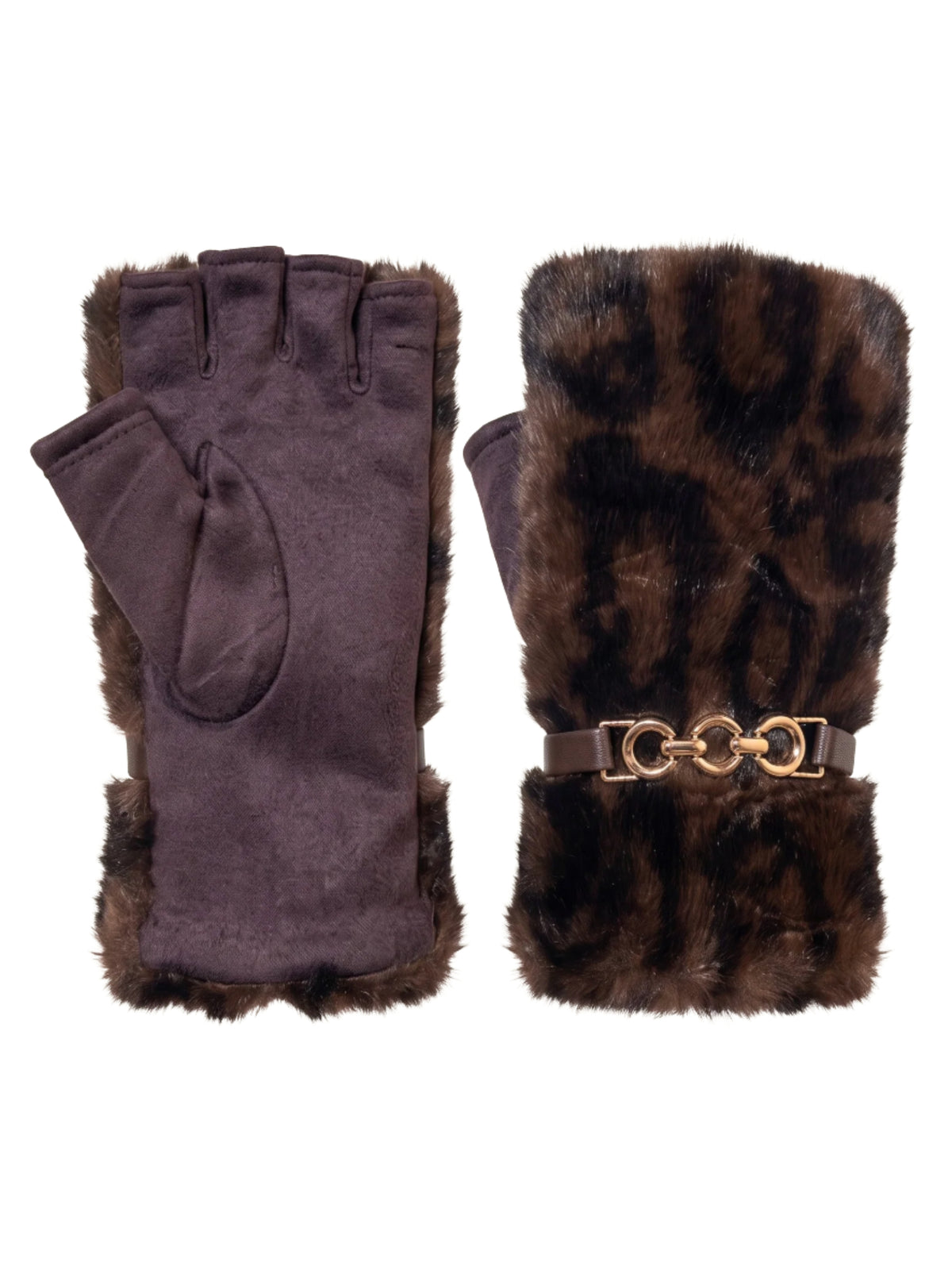 QBAW26 CW Mia Fingerless Gloves with soft textured finish, plush trim and decorative chain-style detail.