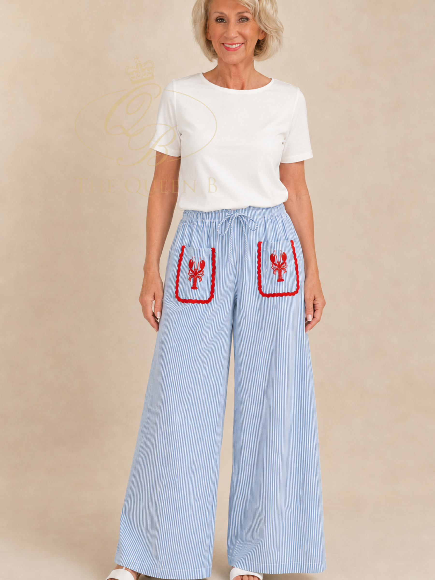 QBSS26 BC Madison Lobster Detailed Striped Trousers with drawstring waist, wide leg and lobster pocket detail