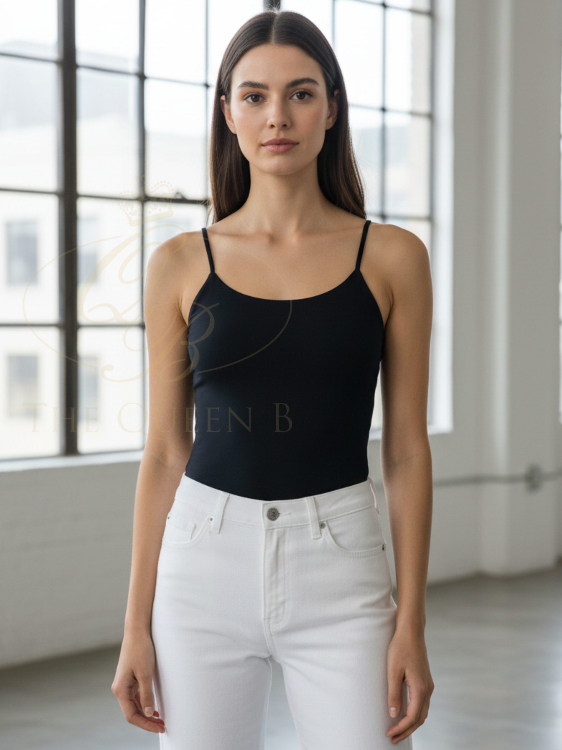 QBSS26 EV Tegan Vest Top with scoop neckline, slim straps and fitted stretch silhouette for everyday layering.