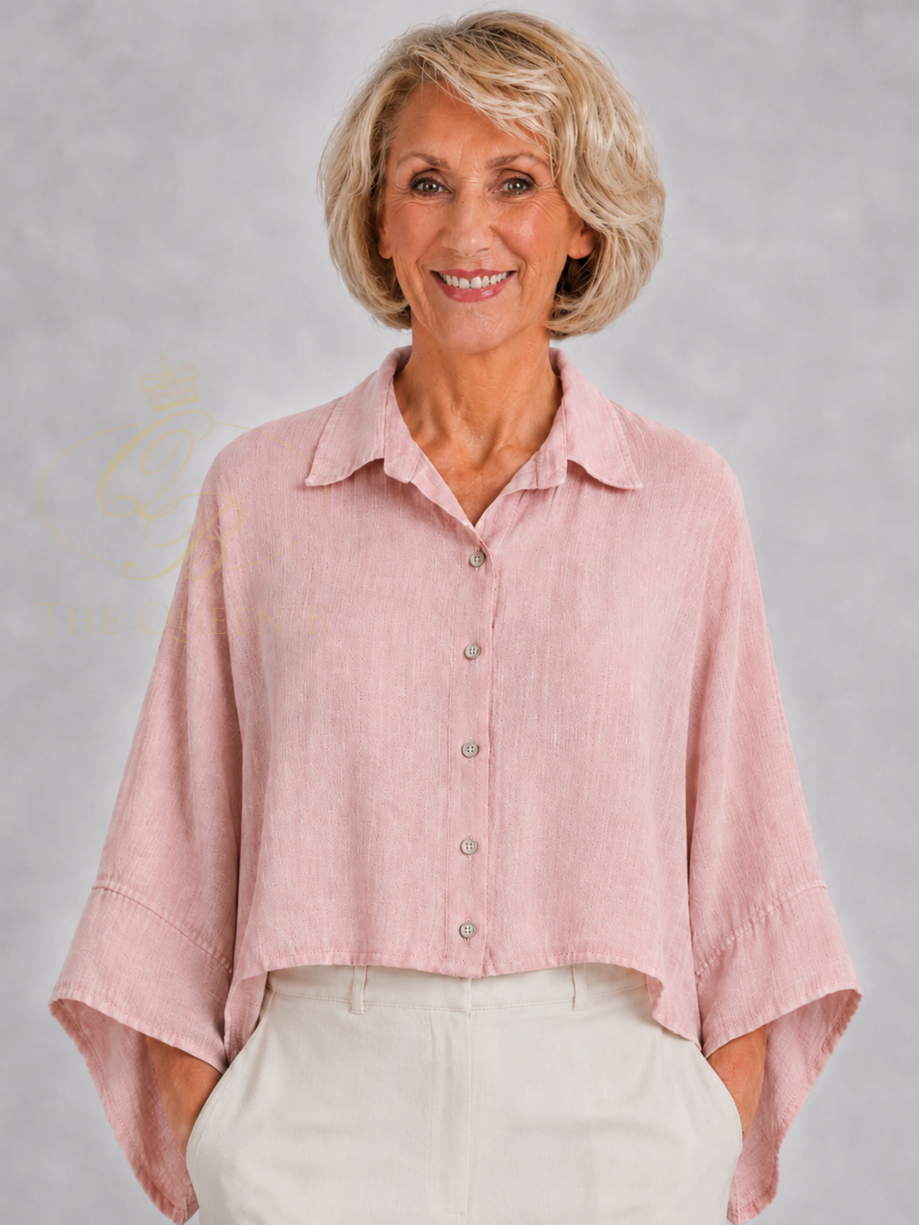 QBSS26 LX Carys Linen Shirt with collared neckline, button front, wide sleeves and relaxed fit