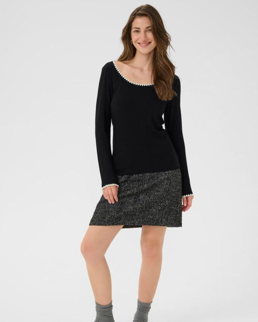 CREAM - RIBBA EMBRD L/S T SHIRT