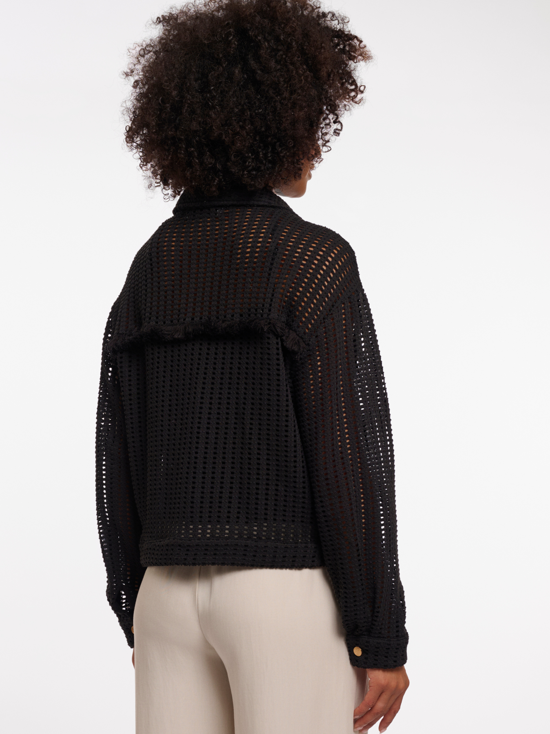 Rino & Pelle Carmen Jacket open knit textured jacket with collar, button fastening and patch pockets.