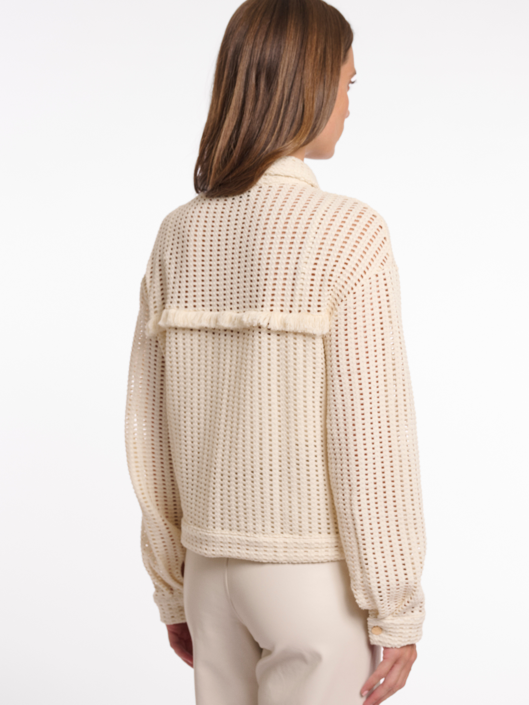 Rino & Pelle Carmen Jacket open knit textured jacket with collar, button fastening and patch pockets.