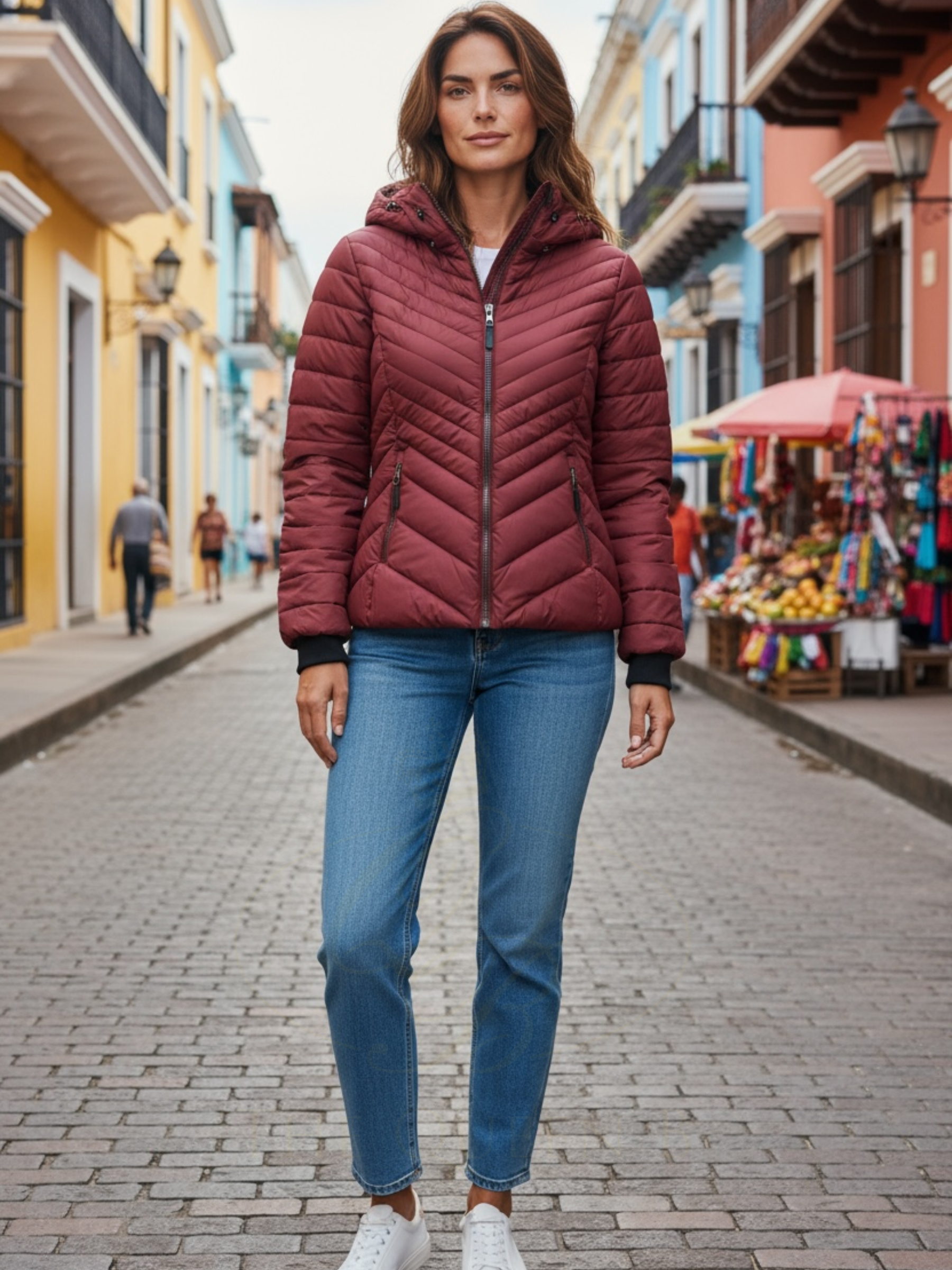 Rino & Pelle Erin Sugar Plum Padded Jacket – women’s recycled quilted puffer with hood and zip pockets. Stylish lightweight outerwear for everyday wear.