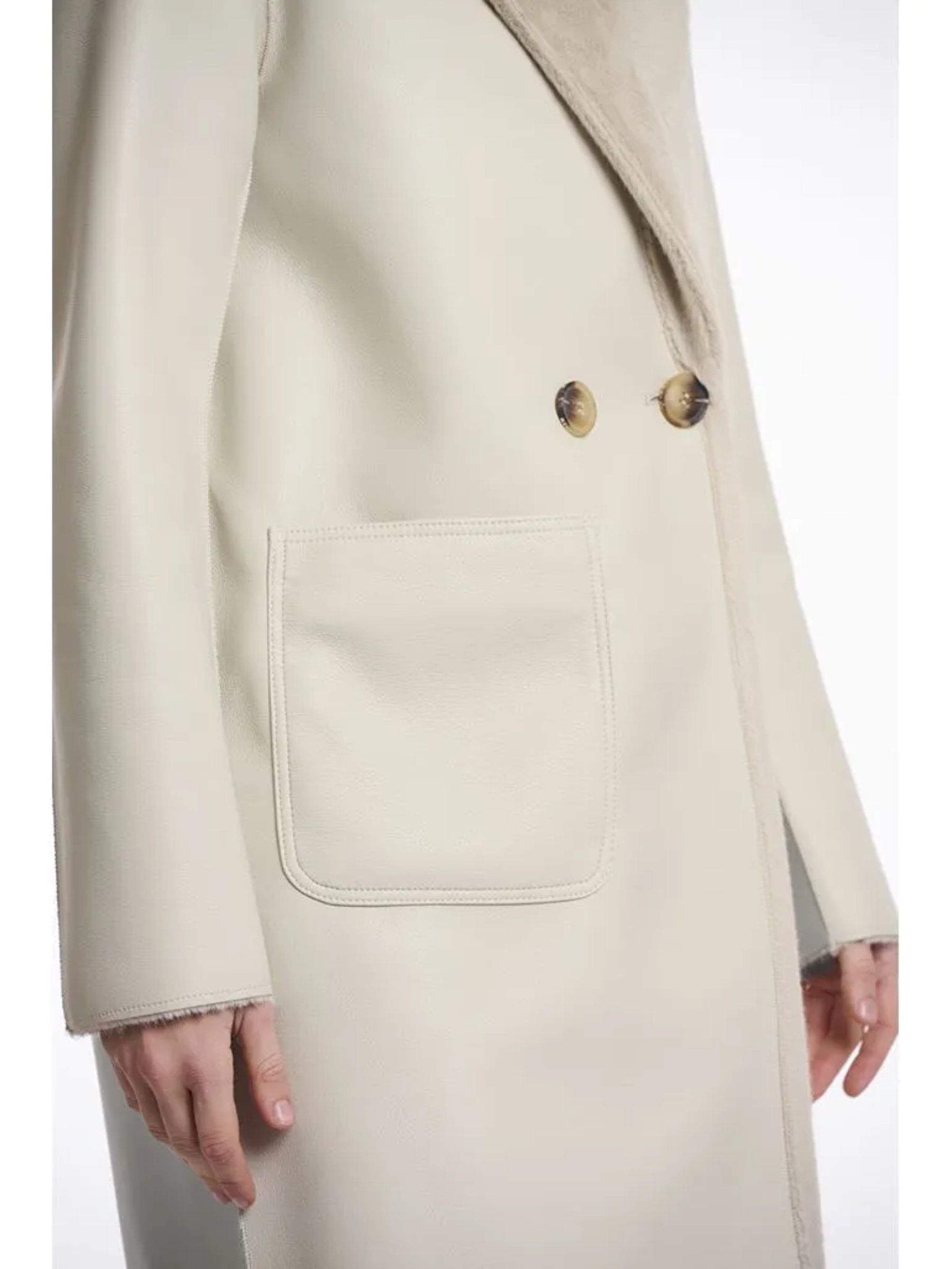 Rino & Pelle Ivon Birch reversible coat – women’s cream longline winter coat with lapel collar, double-breasted buttons and large pockets, styled for versatile day-to-night outerwear.