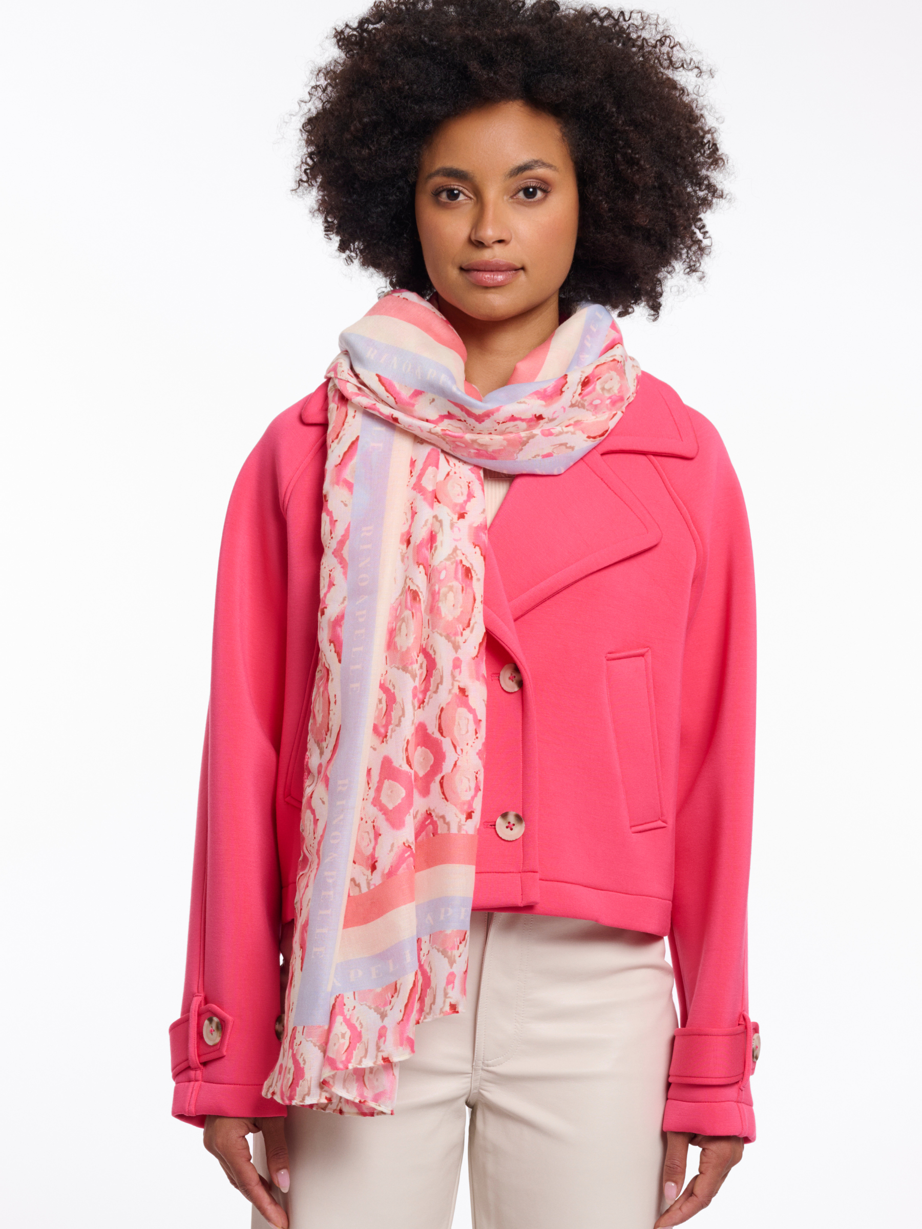 Rino & Pelle Kimberly Scarf lightweight printed scarf with contrast border detailing and soft drape.