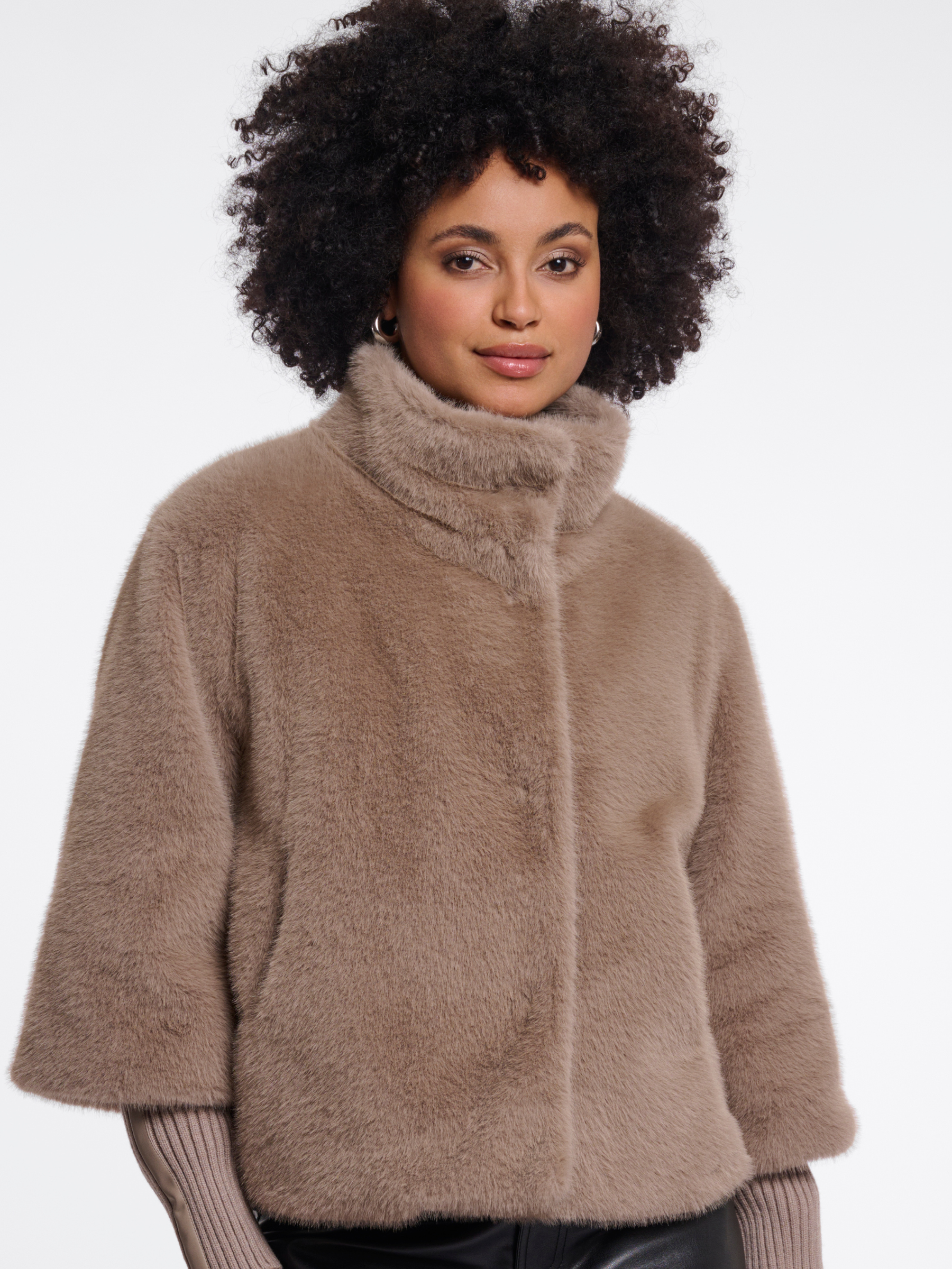 Rino & Pelle Nesrin Rib Cuff Jacket soft plush jacket with ribbed cuffs and high neckline