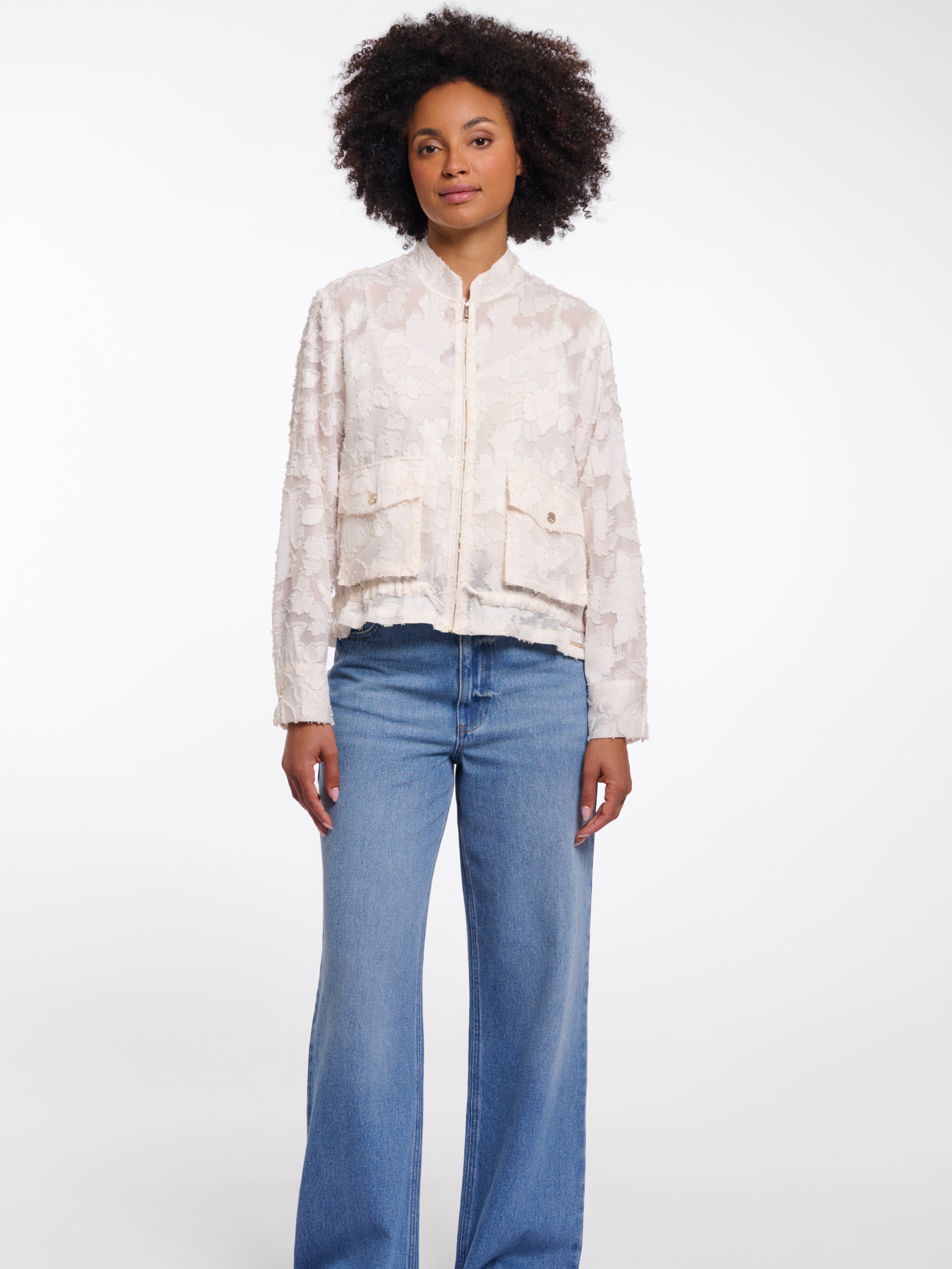 Rino & Pelle Priori Jacket lightweight printed zip jacket with patch pockets and drawstring hem.