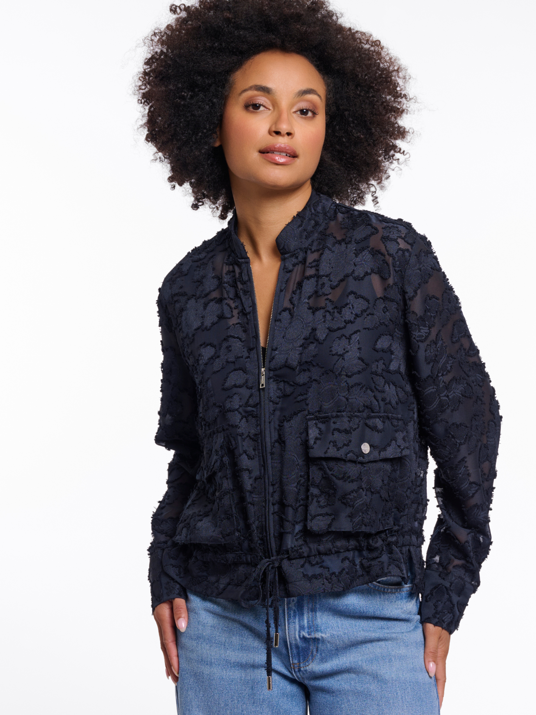 Rino & Pelle Priori Jacket lightweight printed zip jacket with patch pockets and drawstring hem.