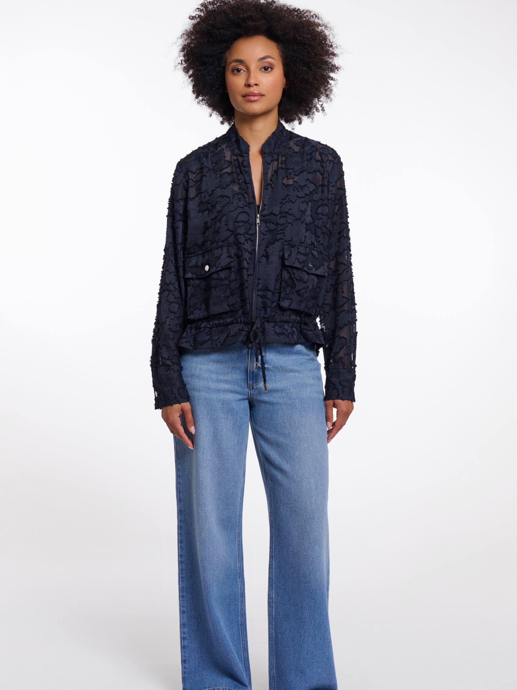 Rino & Pelle Priori Jacket lightweight printed zip jacket with patch pockets and drawstring hem.