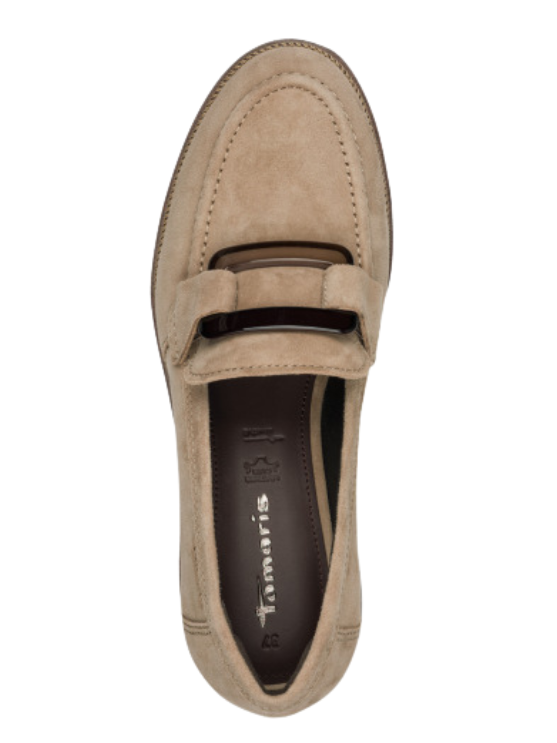 Tamaris 24722 3A1 Taupe Loafer with classic front detail and 40mm block heel.