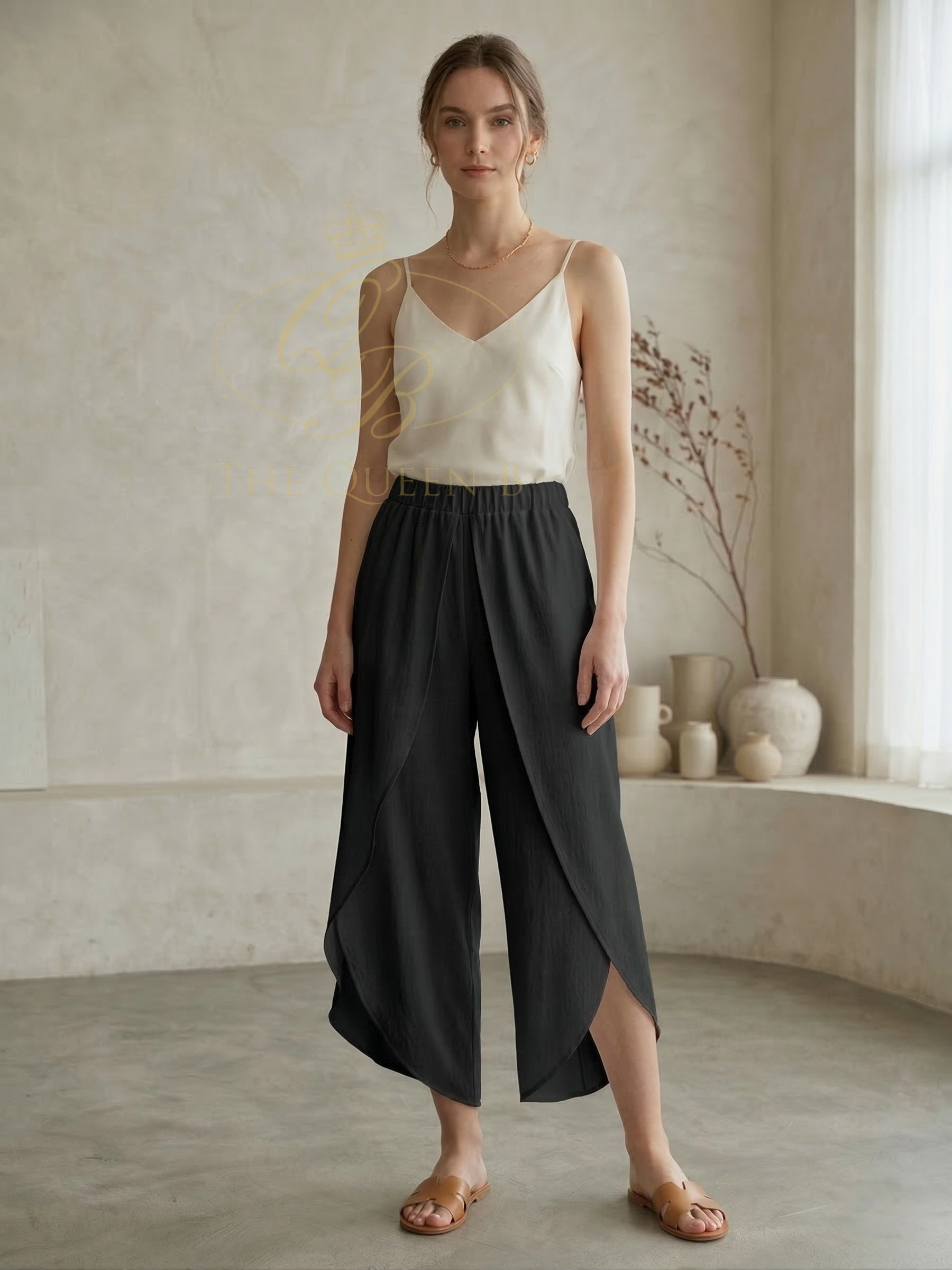 Tara Vao Malia 4546 Pants with relaxed flowing silhouette and layered wrap-style panels.