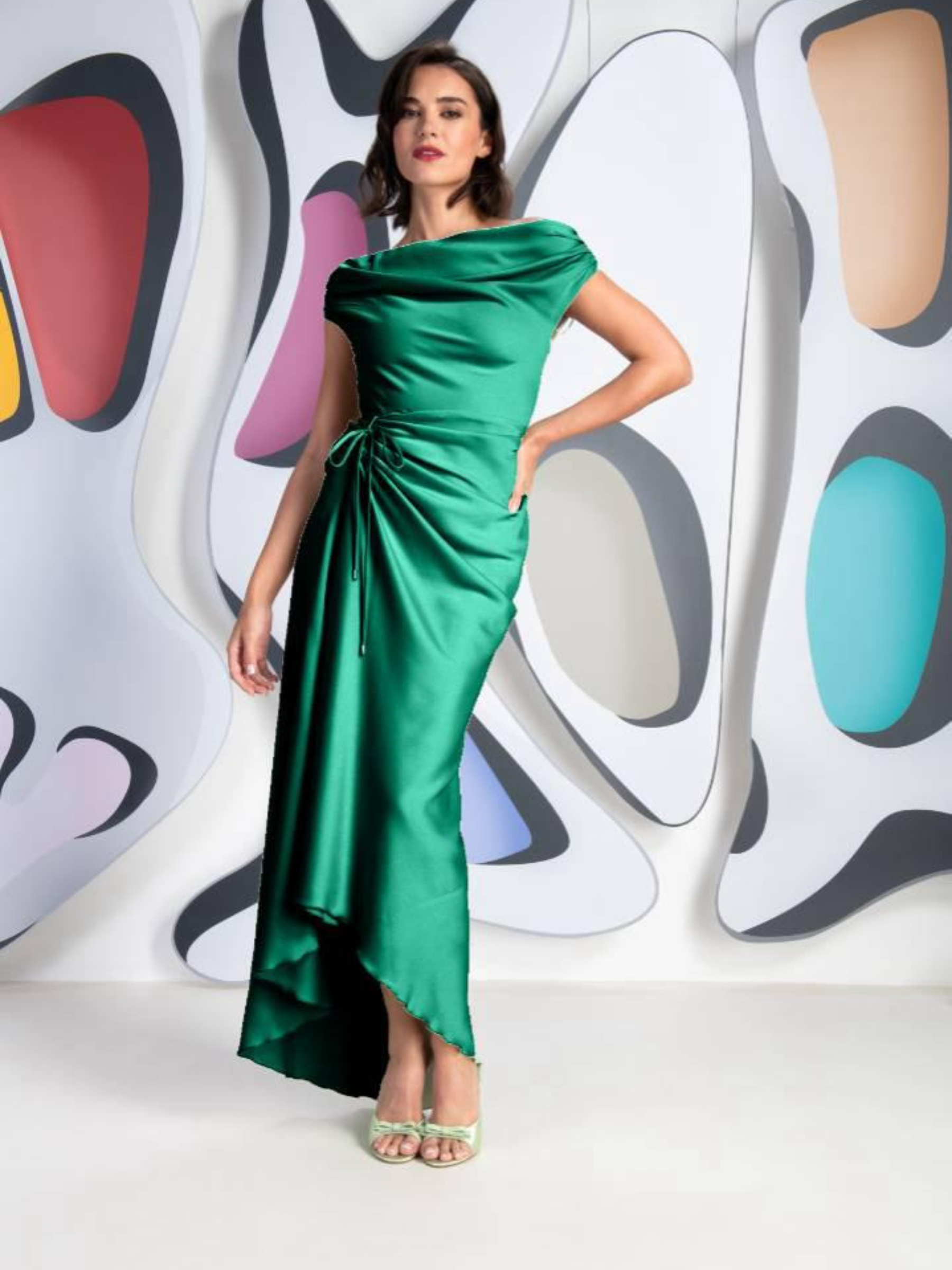 slim fit dress slacks Kevan Jon Eugenia Flare Midi Dress In Mint Green – Nicola Ross main image 0