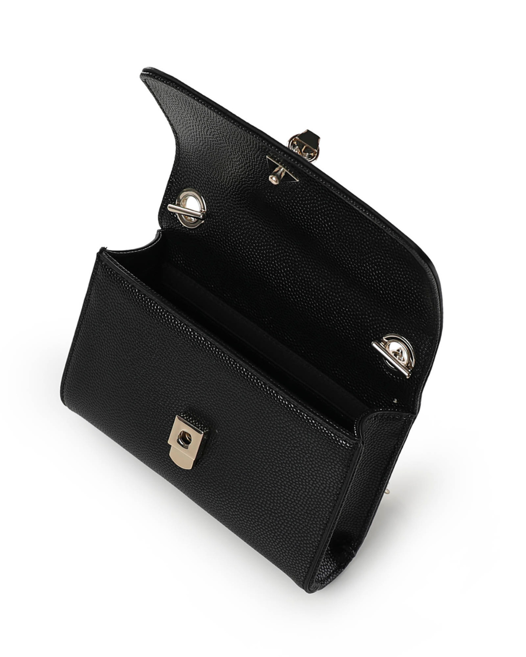 Black clutch bag with a gold chain strap