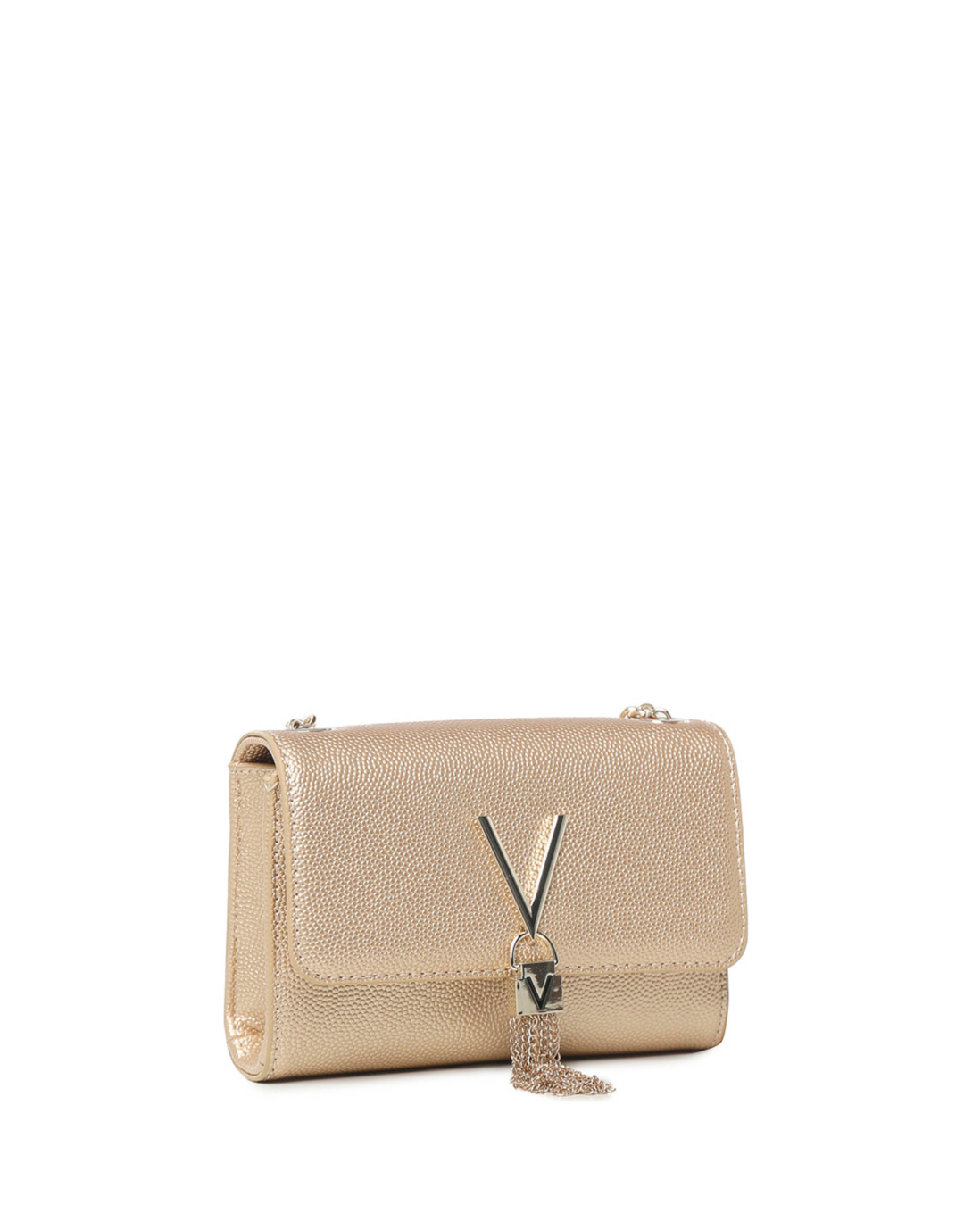Gold clutch bag with a gold chain strap