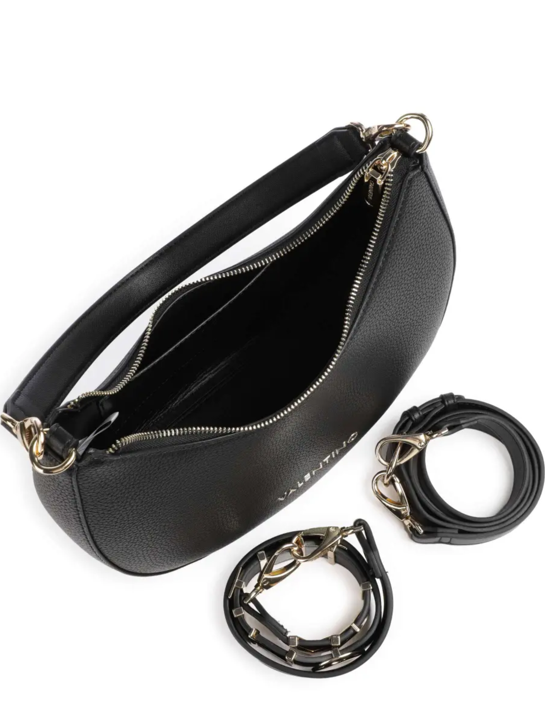 Valentino Alexia hobo bag designer shoulder bag with detachable Valentino logo strap and curved silhouette.