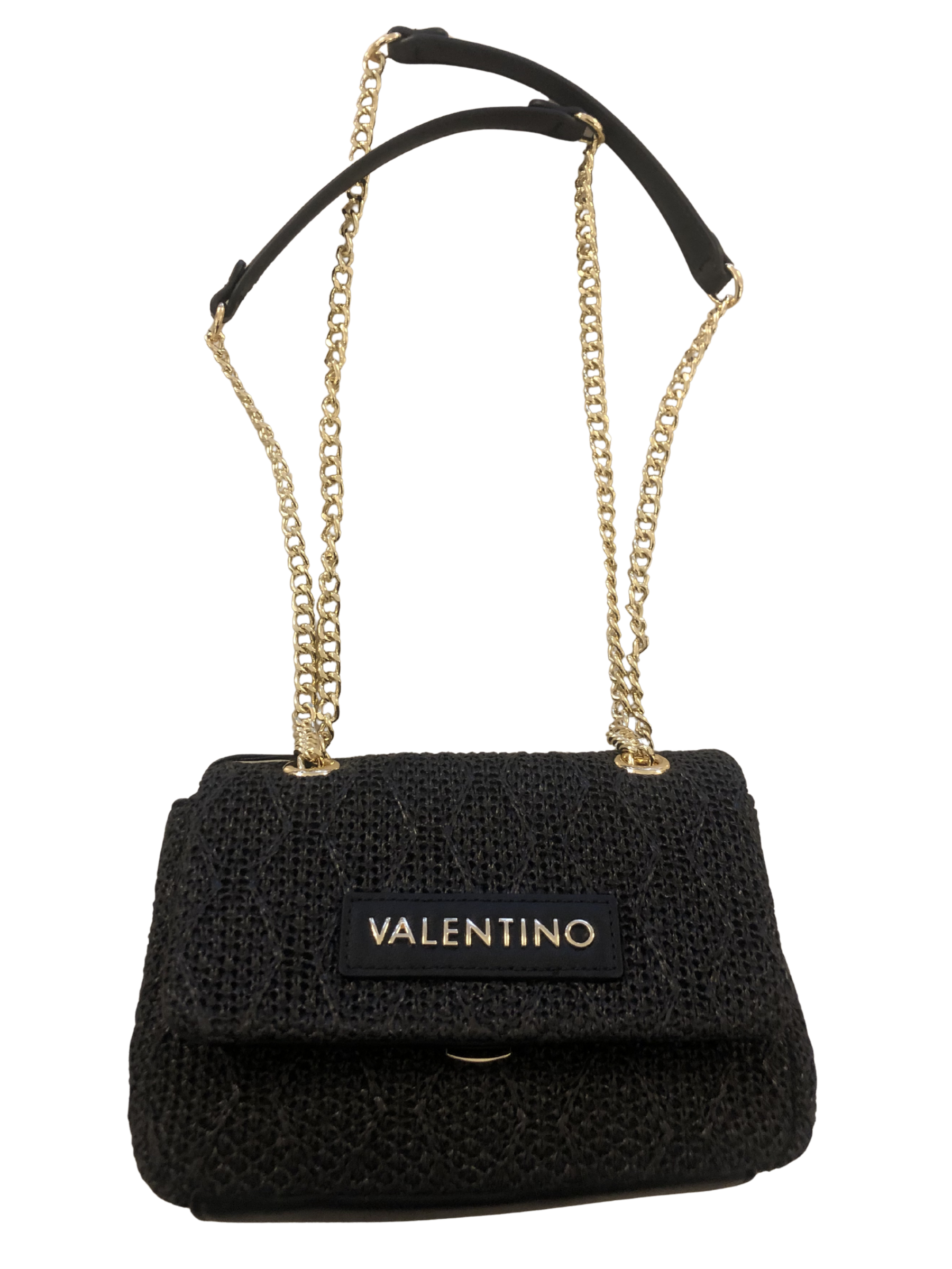 Valentino Ocarina Summer flap bag designer shoulder bag with chain strap and Valentino logo plaque.