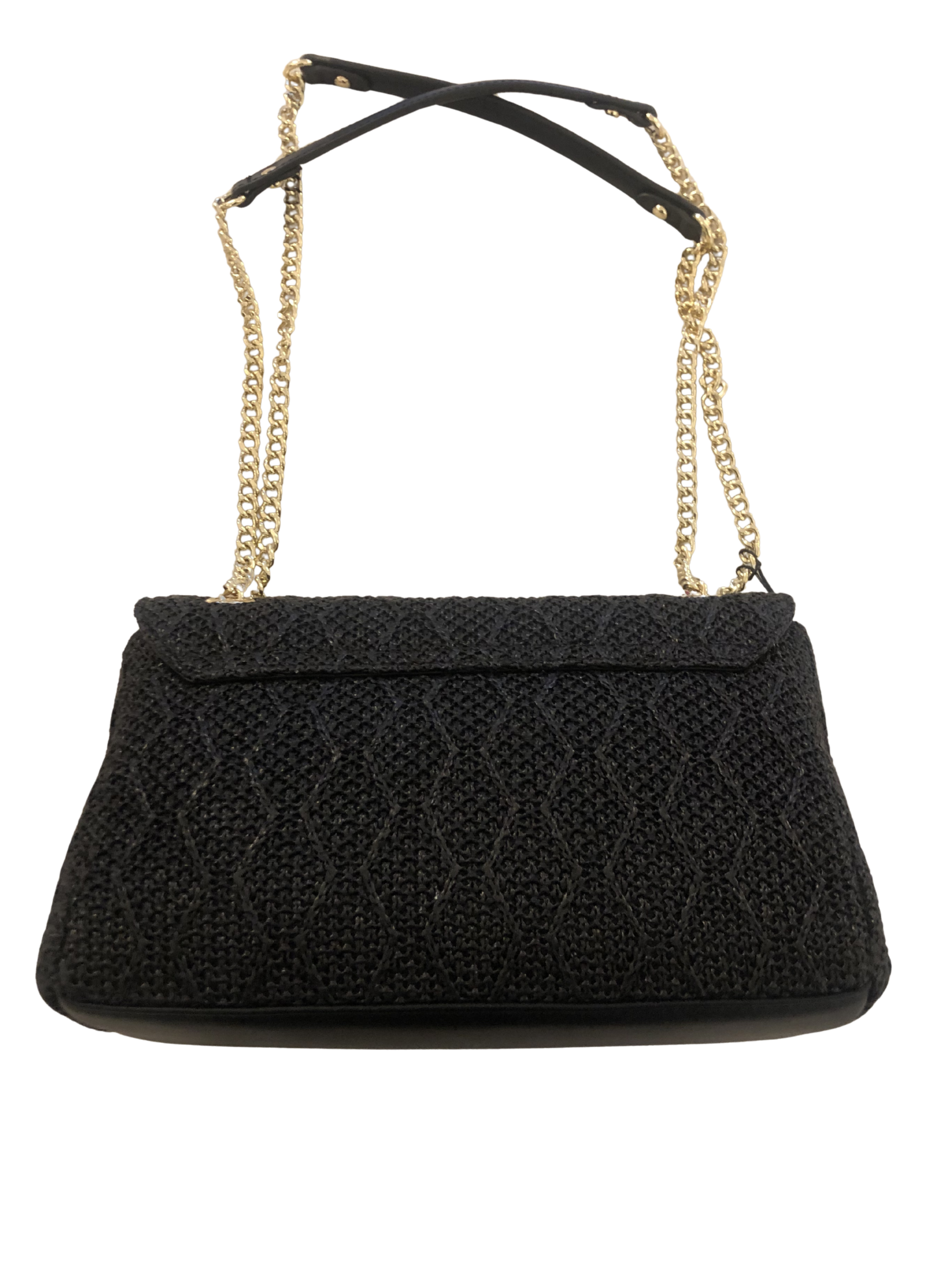 Valentino Ocarina Summer flap bag large textured woven designer shoulder bag with gold chain strap and Valentino logo plaque.