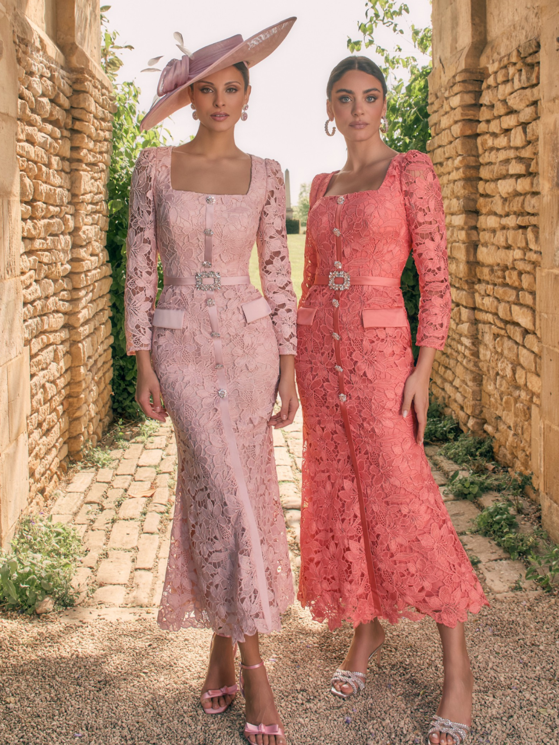 Veni Infantino 992703 Rose Blossom Dress – rose lace dress with crepe trim, square neckline, lace sleeves and diamanté waist detail. Perfect for mother of the bride or groom.