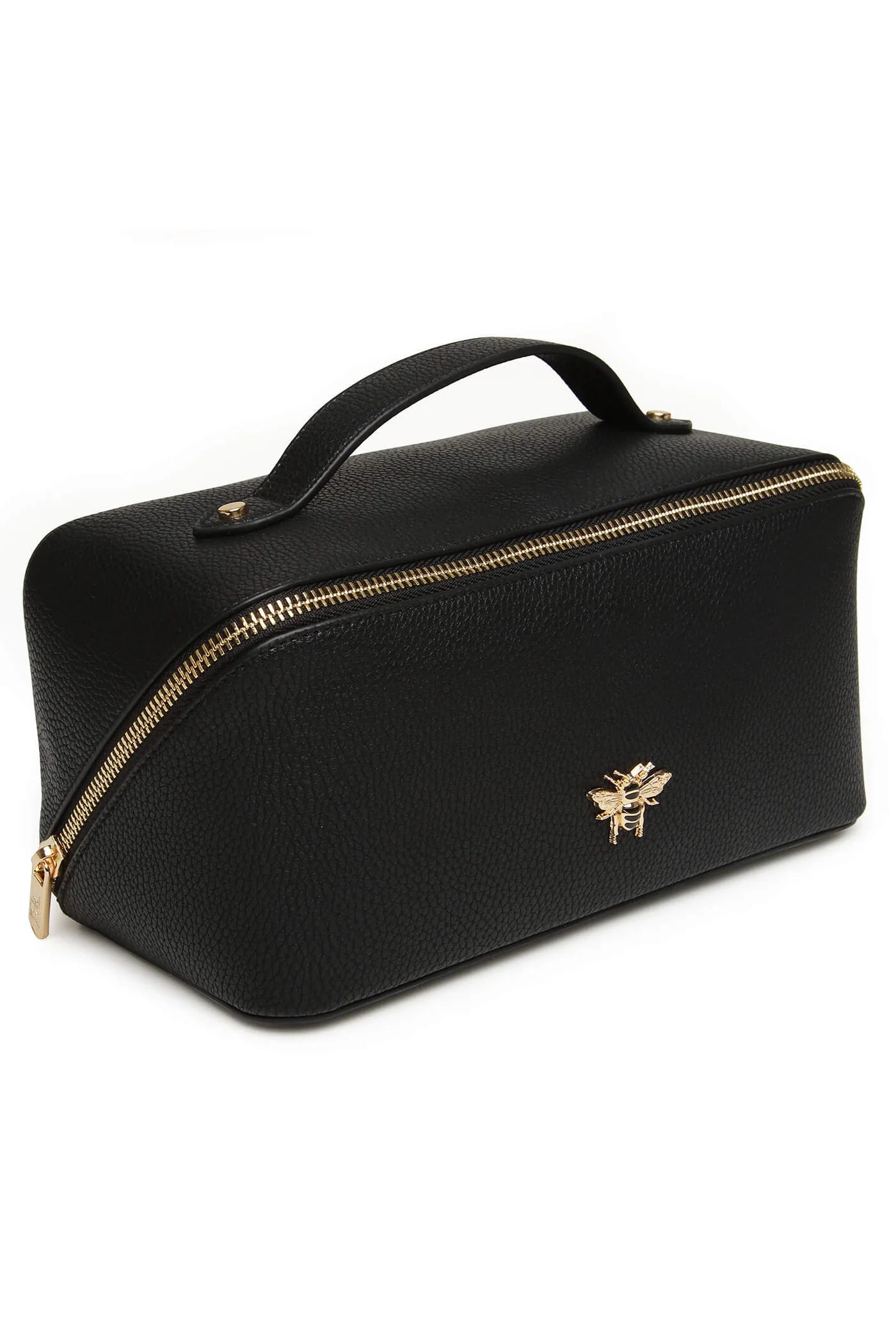 Alice Wheeler AW0220 Black Train Case M – stylish medium cosmetic bag with gold zip, lined interior and organiser pockets, women’s luxury travel case.