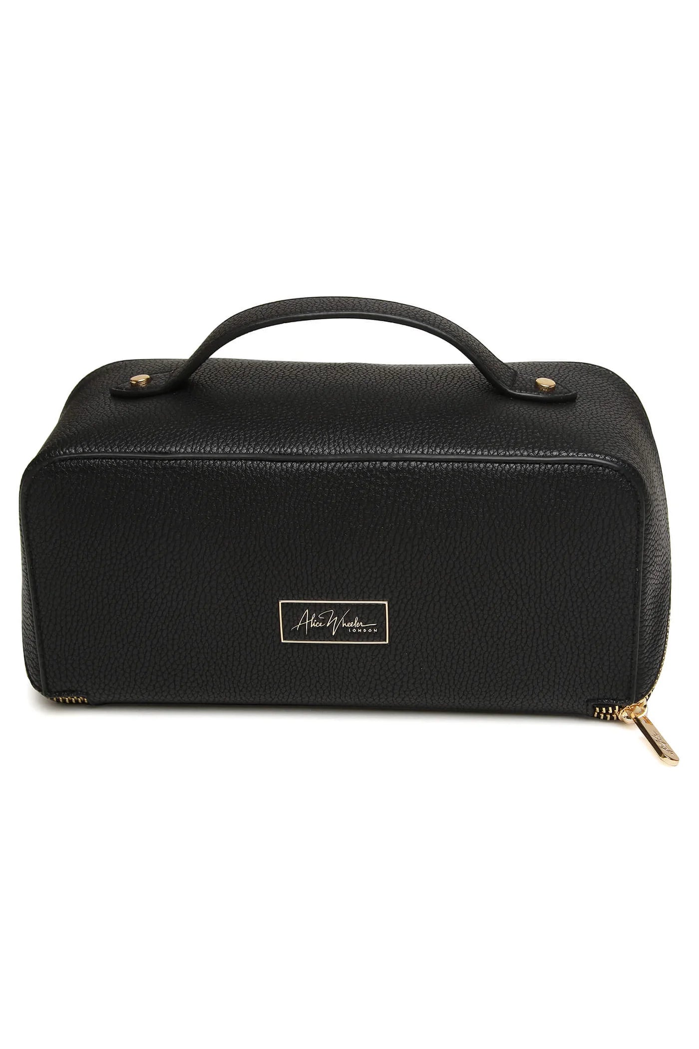 Alice Wheeler AW0220 Black Train Case M – stylish medium cosmetic bag with gold zip, lined interior and organiser pockets, women’s luxury travel case.