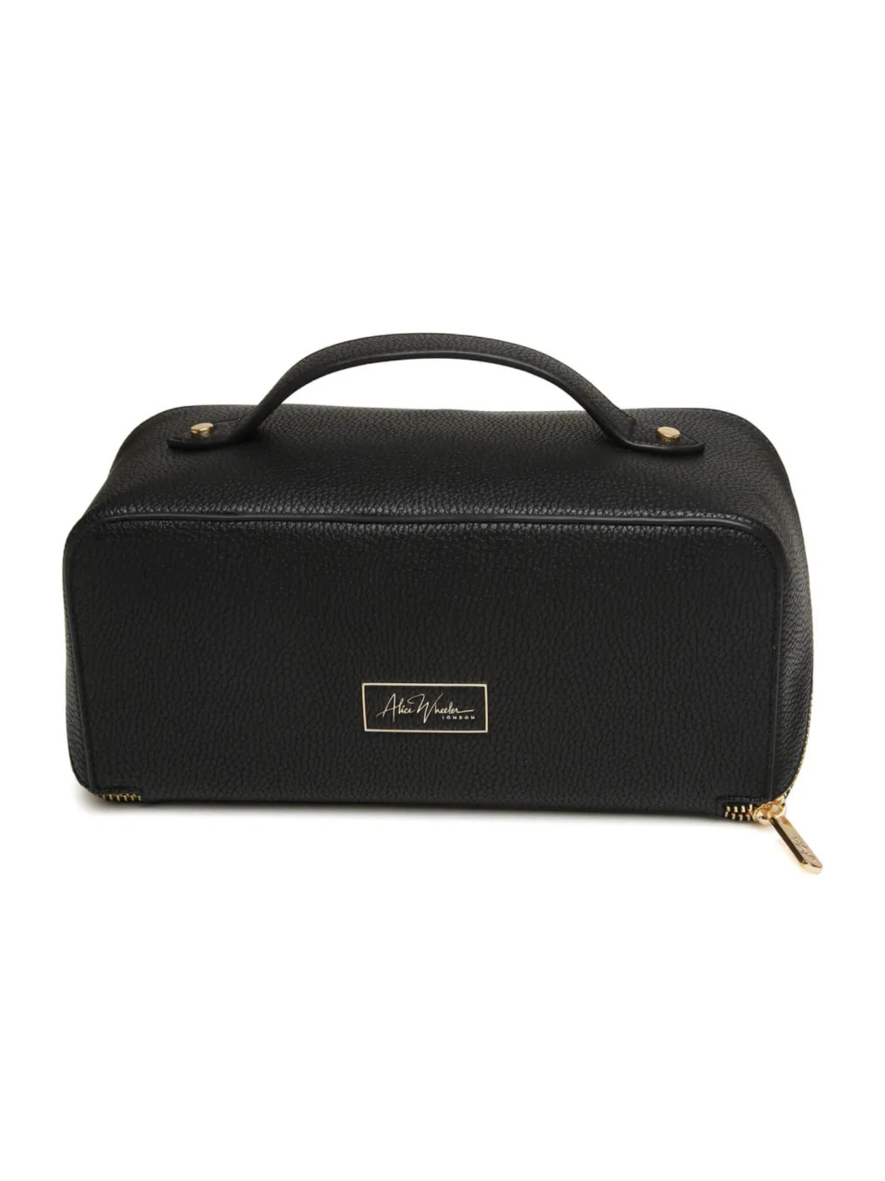 Alice Wheeler AW0252 Black Train Case S – compact black train case with gold zip, lined interior and internal pockets, luxury travel makeup organiser.