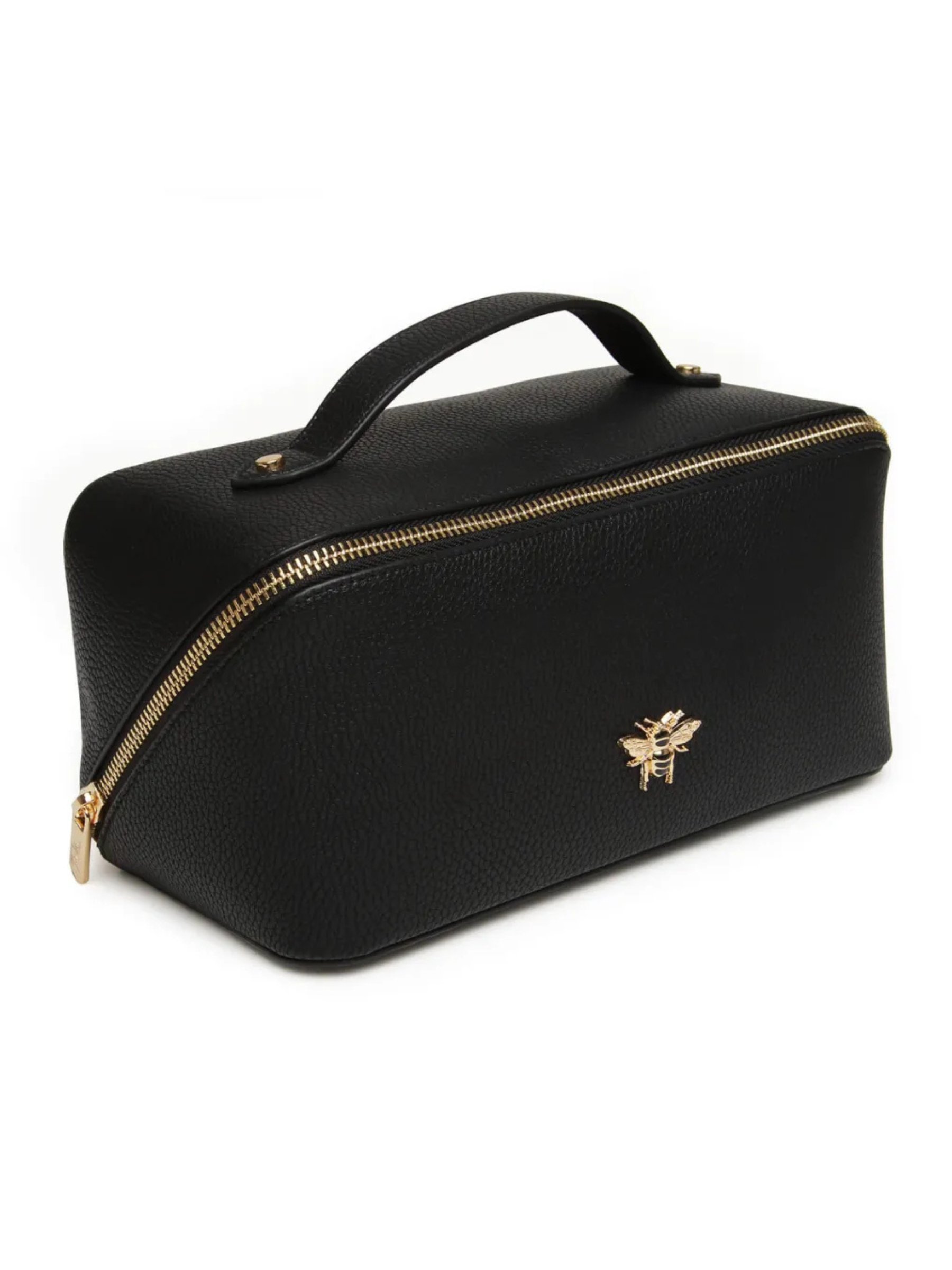 Alice Wheeler AW0252 Black Train Case S – compact black train case with gold zip, lined interior and internal pockets, luxury travel makeup organiser.