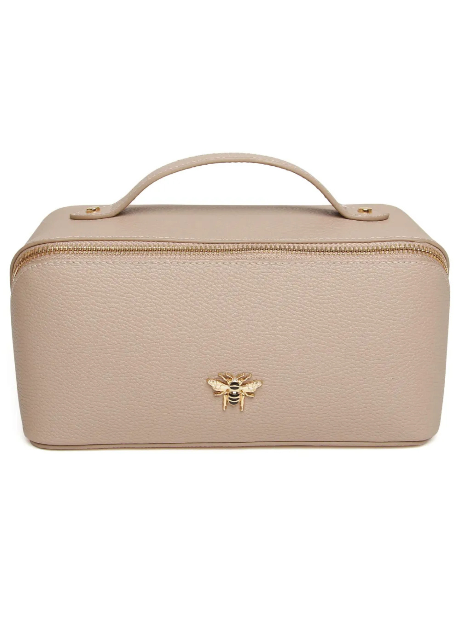 Alice Wheeler AW0256 Stone Train Case S – compact stone train case with gold zip, lined interior and internal pockets, luxury travel makeup organiser.