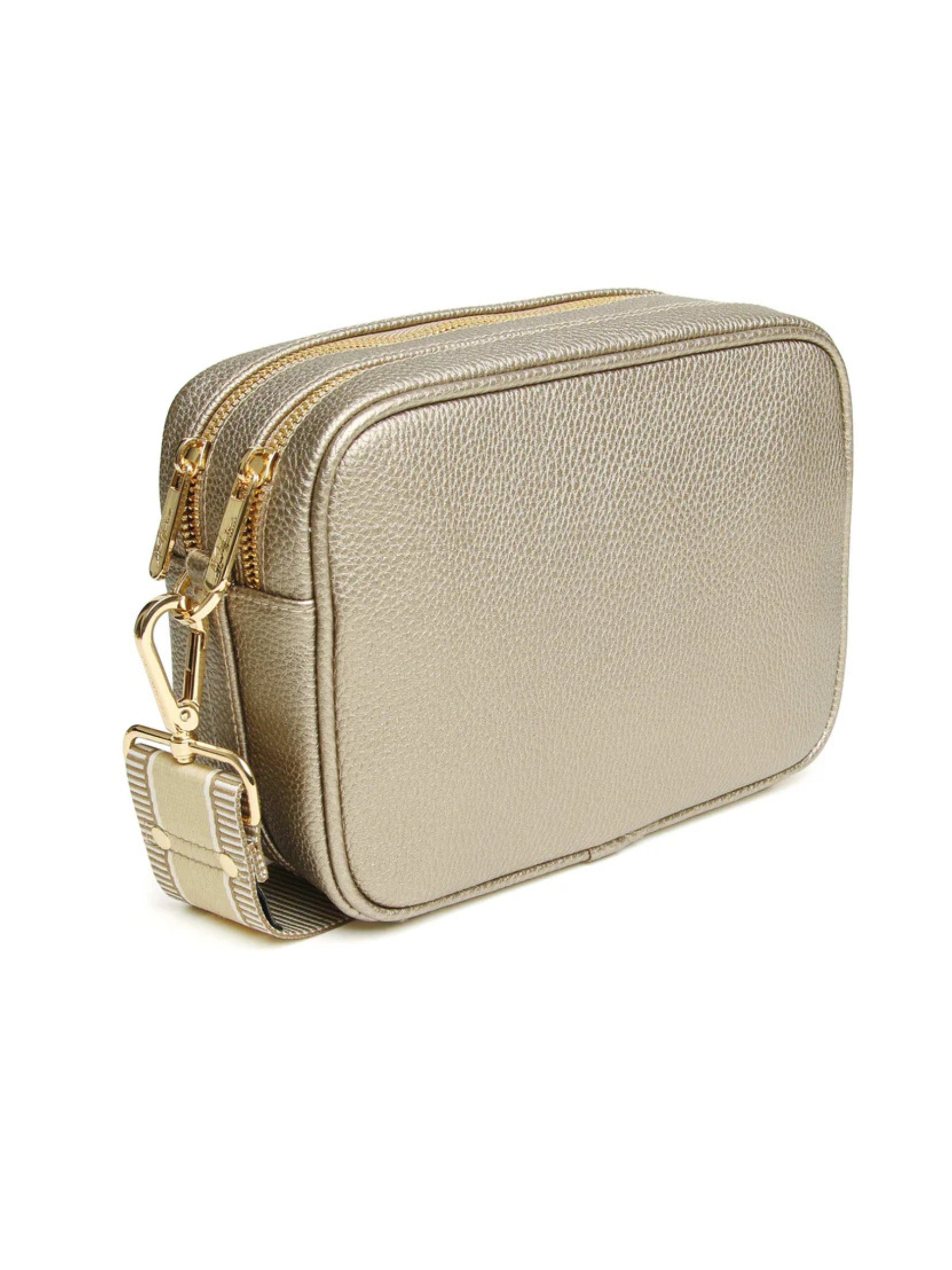 Alice Wheeler AW6028 Bronze Soho Cross Body Bag with dual straps, two zipped compartments, and internal pocket – stylish bronze crossbody handbag for everyday wear.