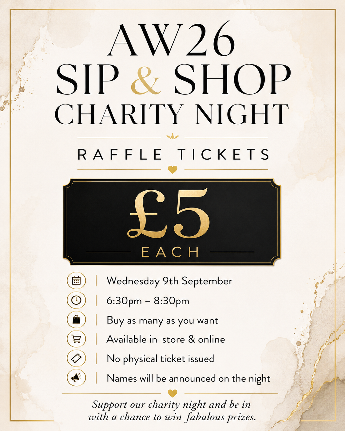 AW26 SIP & SHOP CHARITY NIGHT - RAFFLE TICKETS
