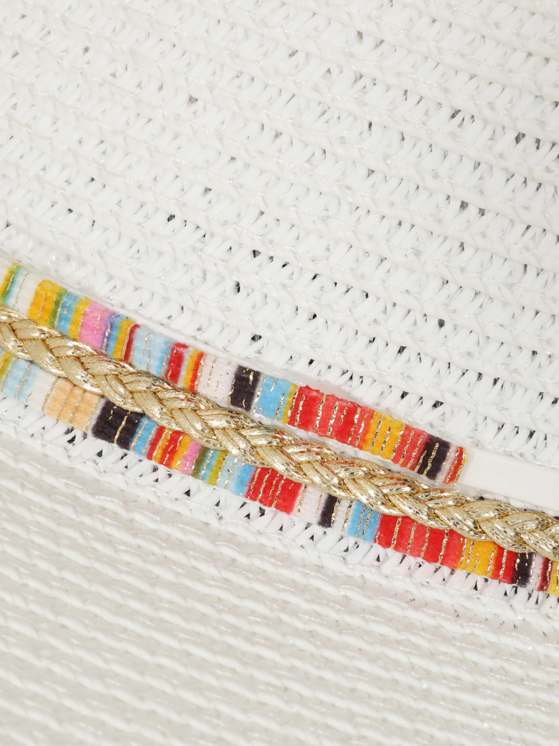 Alice Collins 036S216 Kay Hat with woven design, multicolour band and decorative tie detail.