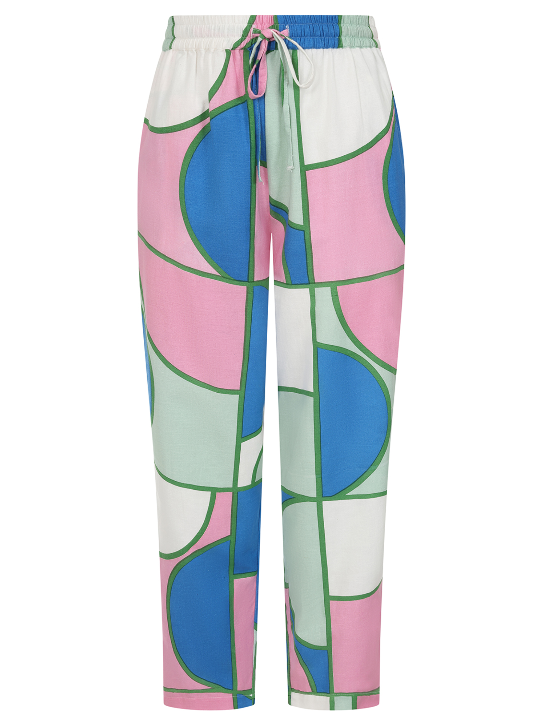 Alice Collins 036S446 Rosa crop trousers with abstract print and elasticated waistband.