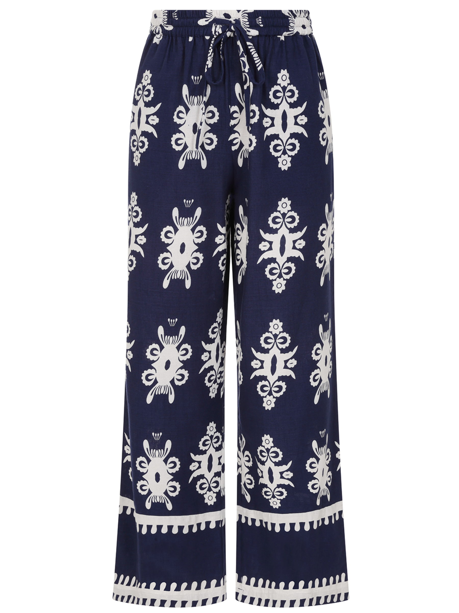 Alice Collins 036S458 Athena trousers with printed design, elasticated waistband and wide leg fit.