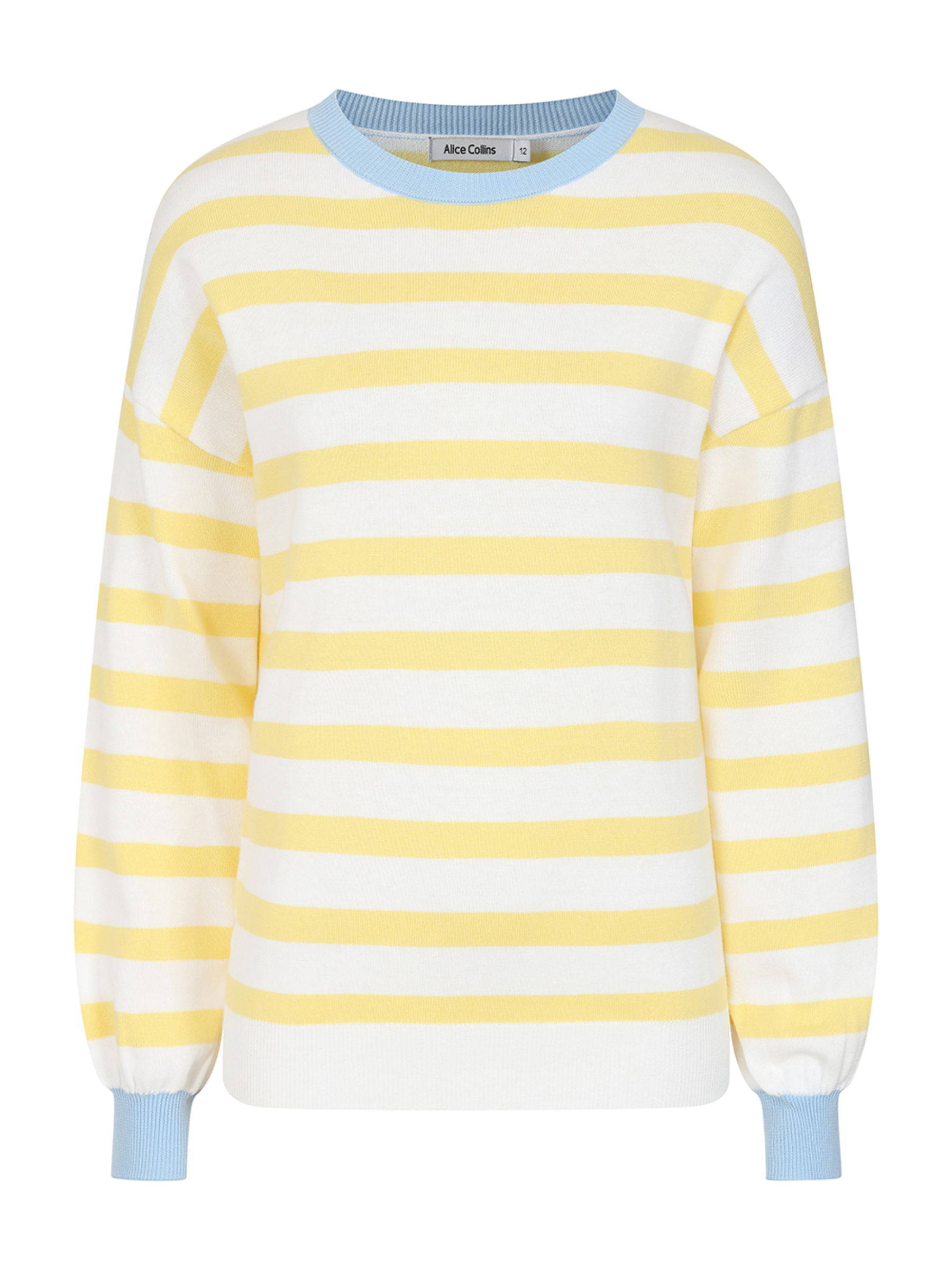 Alice Collins 036S526 Fowey Stripe Pullover women’s cotton striped jumper with round neckline and long sleeves.