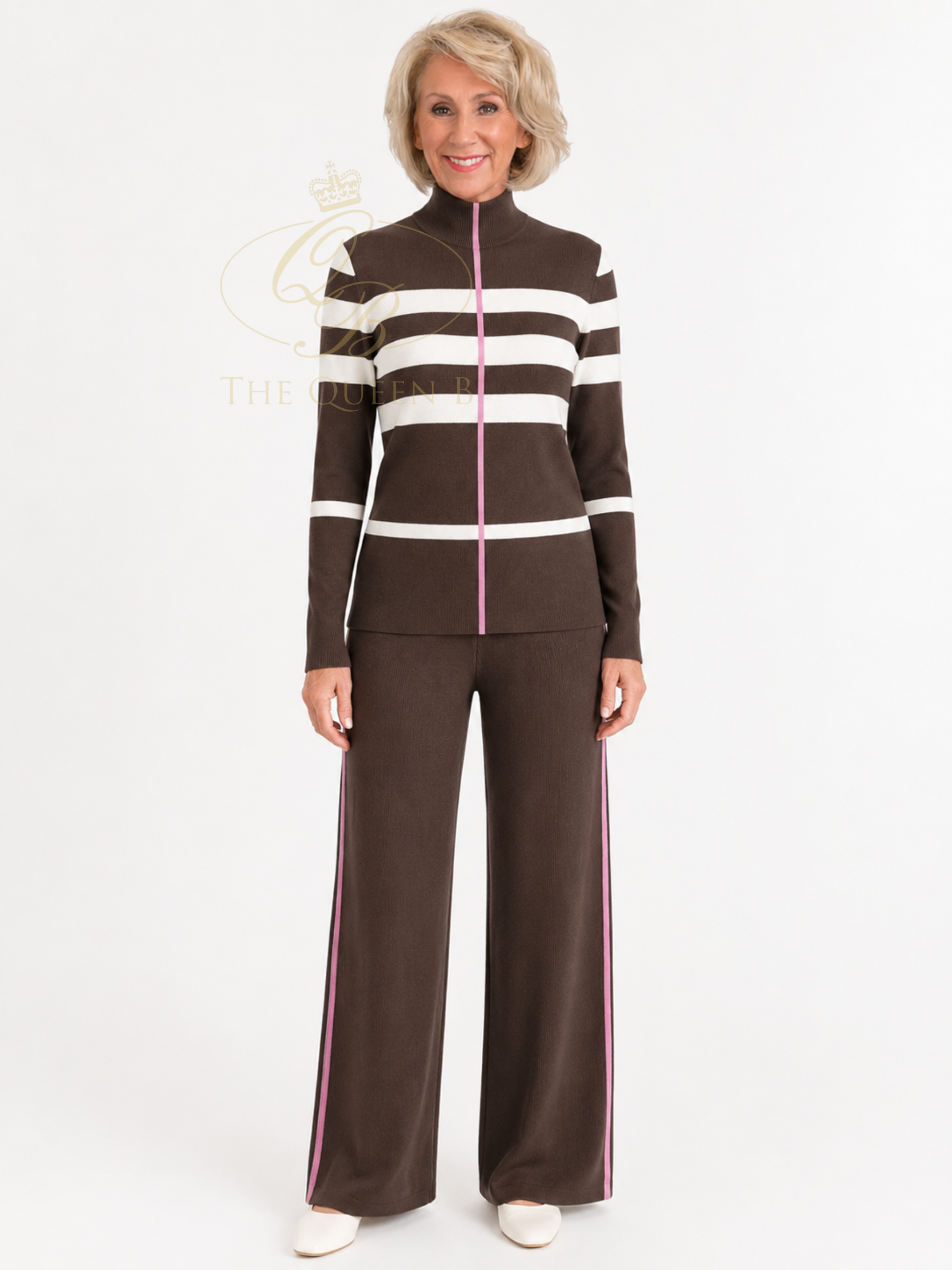 Alice Collins 037A003 Karlie Stripe Pullover with roll neck, long sleeves and contrast stripe detail