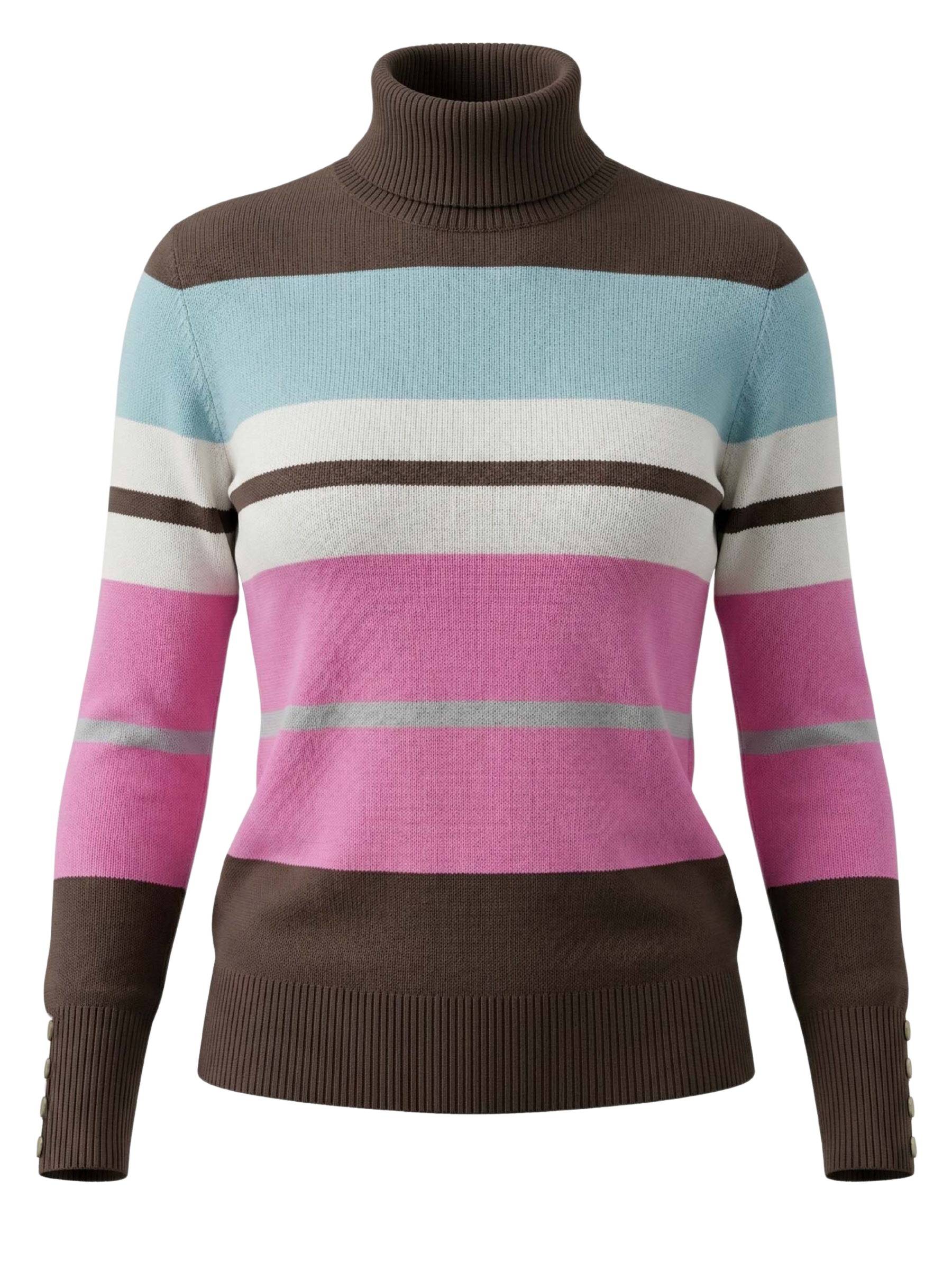 Alice Collins 037A025 Nova Stripe Pullover with roll neck, long sleeves, stripe design and button cuff detail