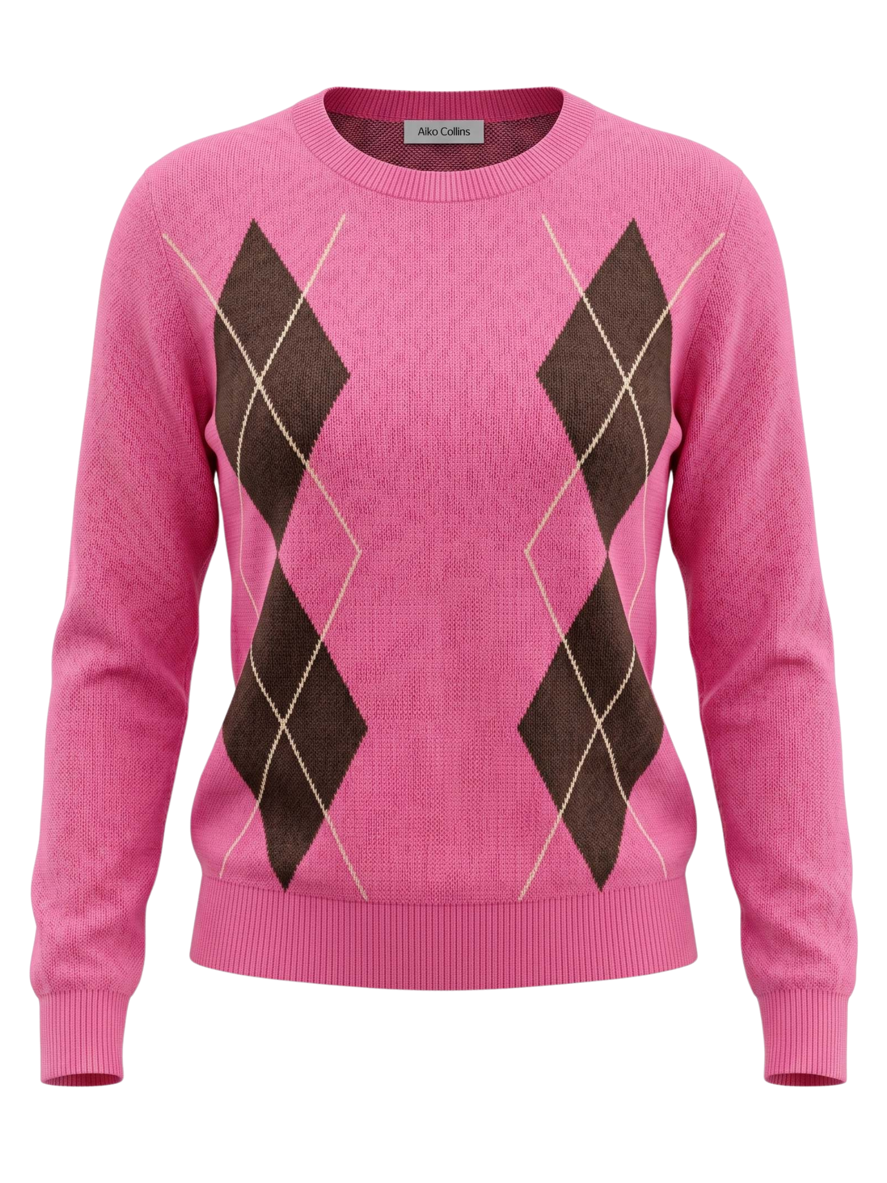 Alice Collins 037A041 Sloane Pullover with round neckline, long sleeves and argyle-inspired diamond detail