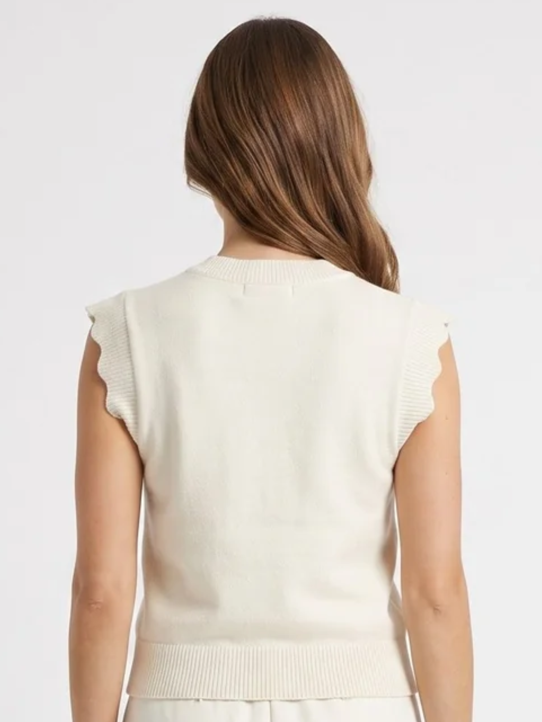 Alice Collins 037A140 Highland Cattle Slipover with split neckline, sleeveless shape and embroidered cattle detail