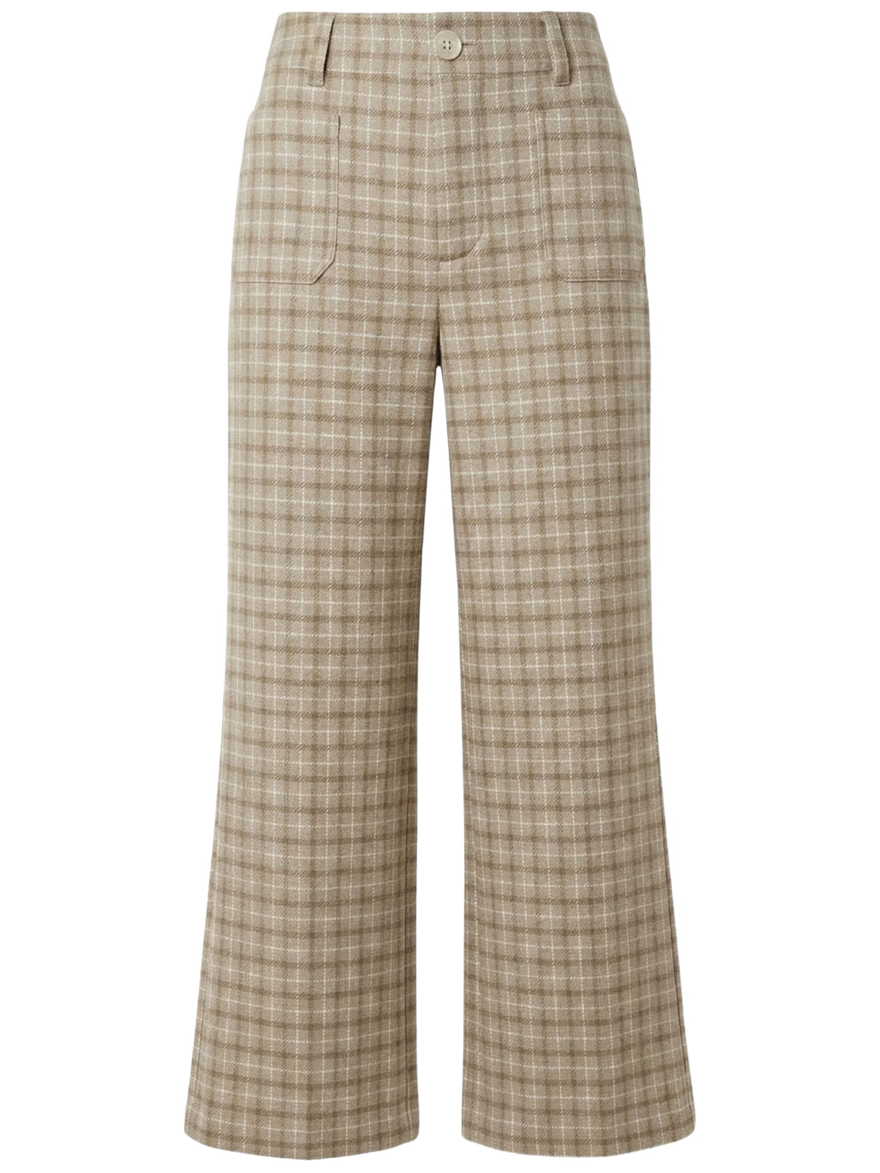 Alice Collins 037A254 Dolly Trousers with wide-leg fit, check design, front and back pockets and button fastening
