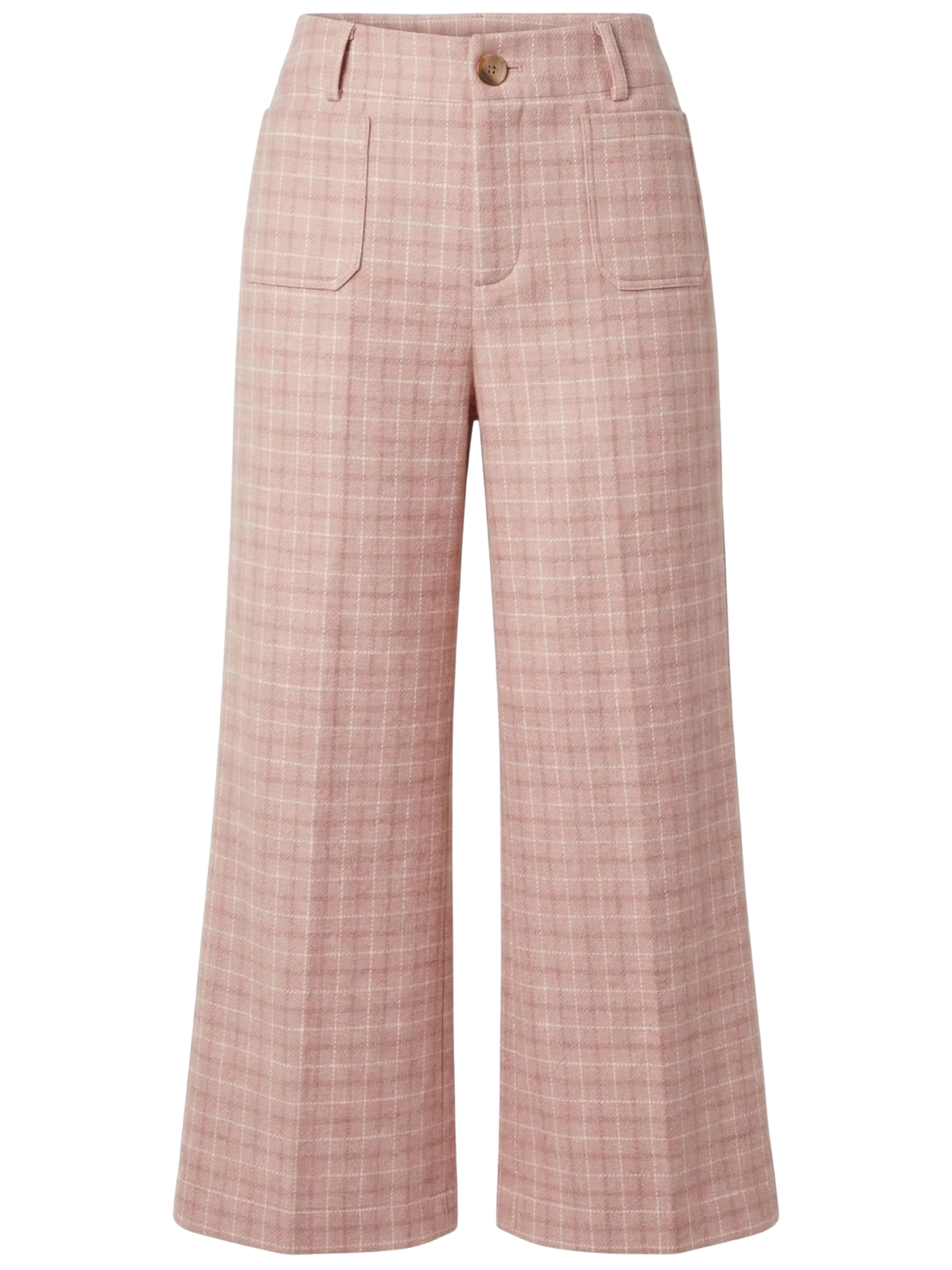 Alice Collins 037A254 Dolly Trousers with wide-leg fit, check design, front and back pockets and button fastening